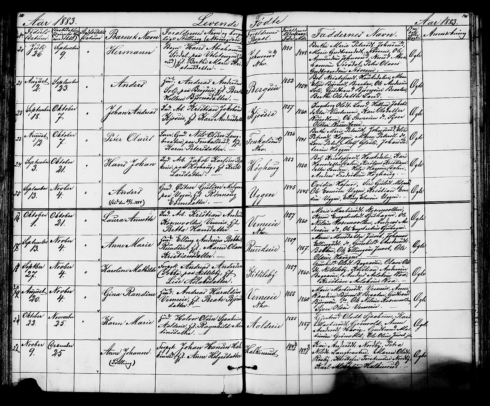 Lunder kirkebøker, AV/SAKO-A-629/G/Ga/L0003a: Klokkerbok nr. I 3, 1869-1888, s. 110-111