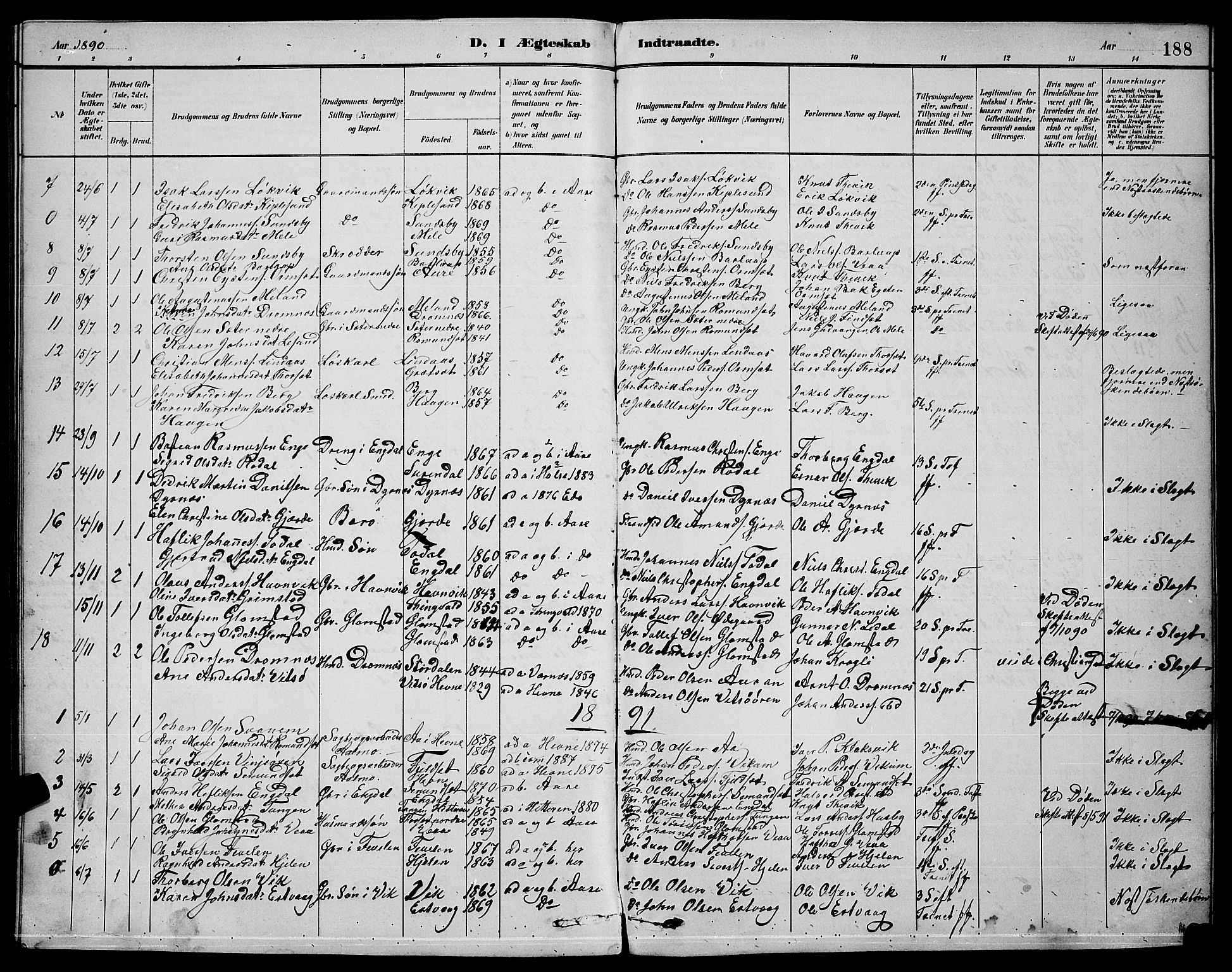 Ministerialprotokoller, klokkerbøker og fødselsregistre - Møre og Romsdal, AV/SAT-A-1454/578/L0909: Klokkerbok nr. 578C02, 1882-1900, s. 188