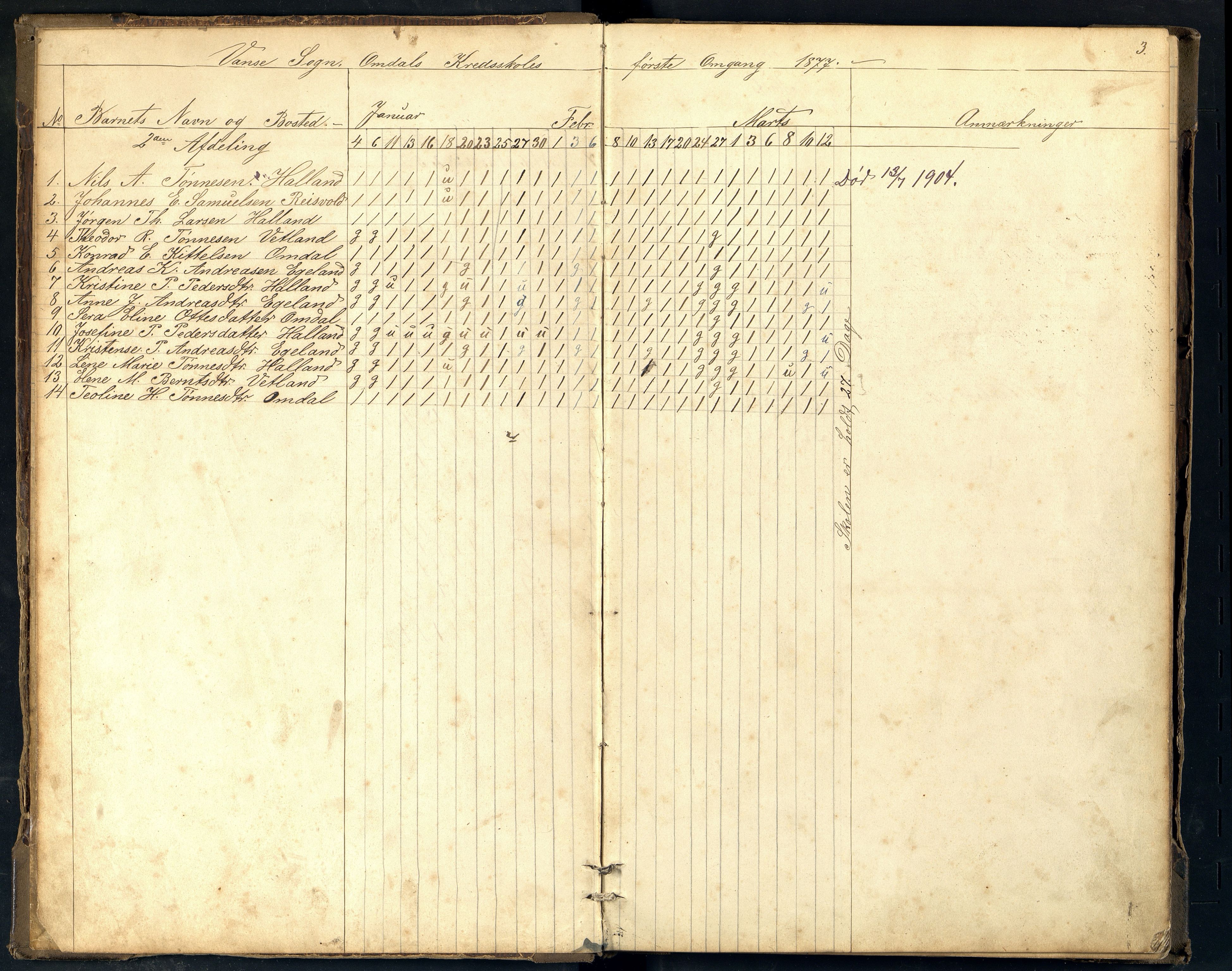 Lista kommune - Åmdal Skole, ARKSOR/1003LI568/I/L0001: Dagbok, 1877-1895