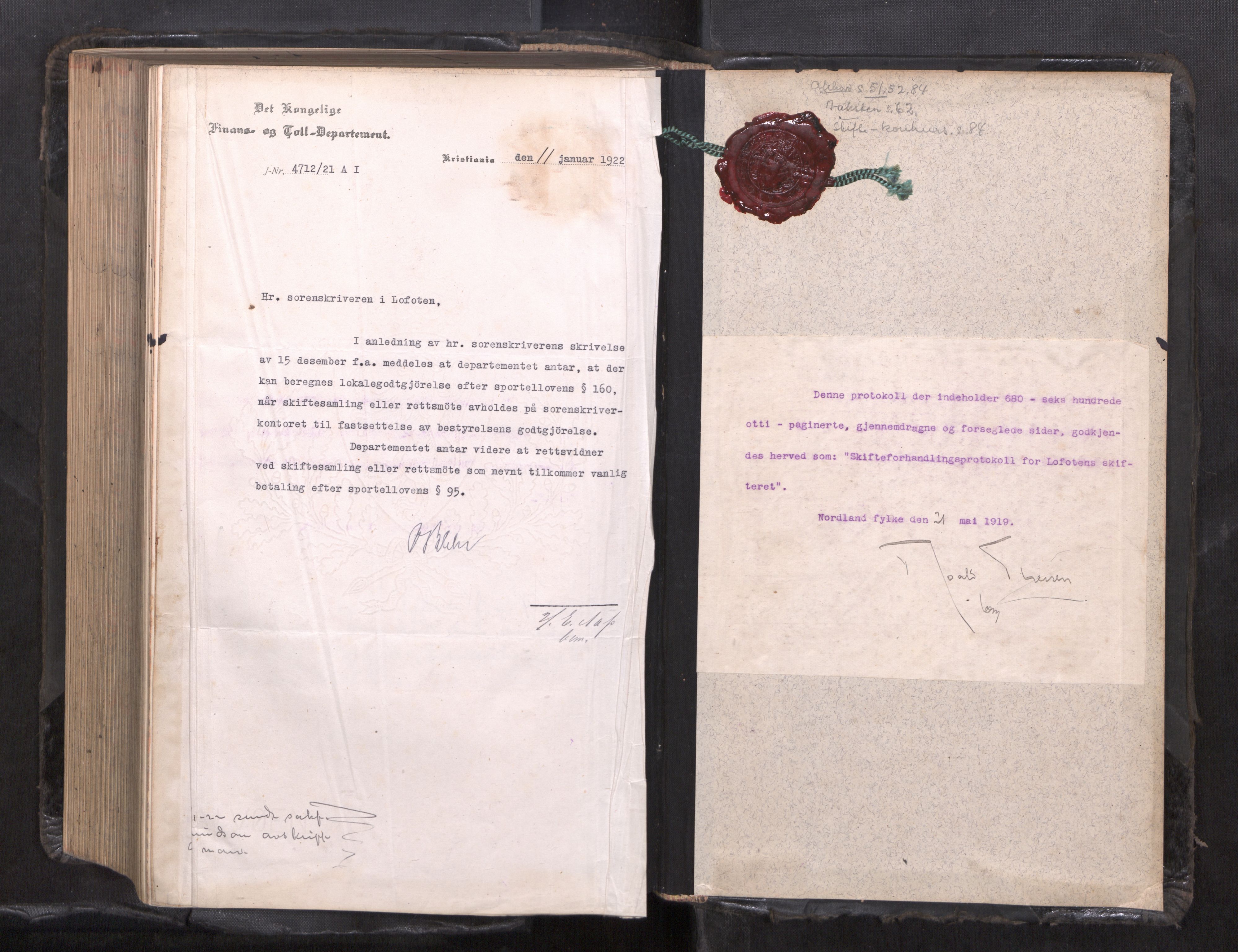 Lofoten sorenskriveri, SAT/A-0017/1/3/3B/L0010: Skifteforhandlings-protokoll, 1919-1922
