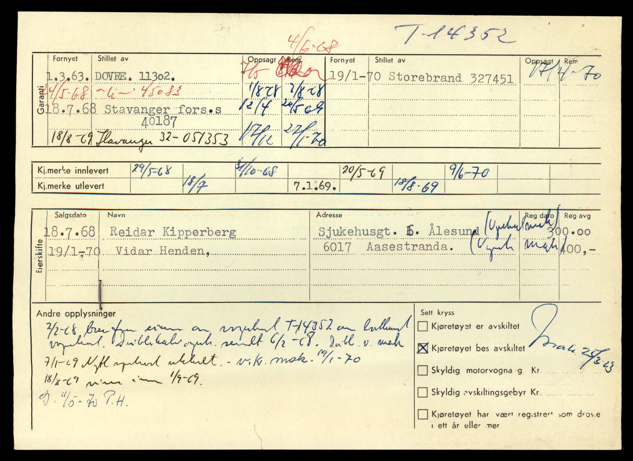 Møre og Romsdal vegkontor - Ålesund trafikkstasjon, AV/SAT-A-4099/F/Fe/L0045: Registreringskort for kjøretøy T 14320 - T 14444, 1927-1998, s. 842