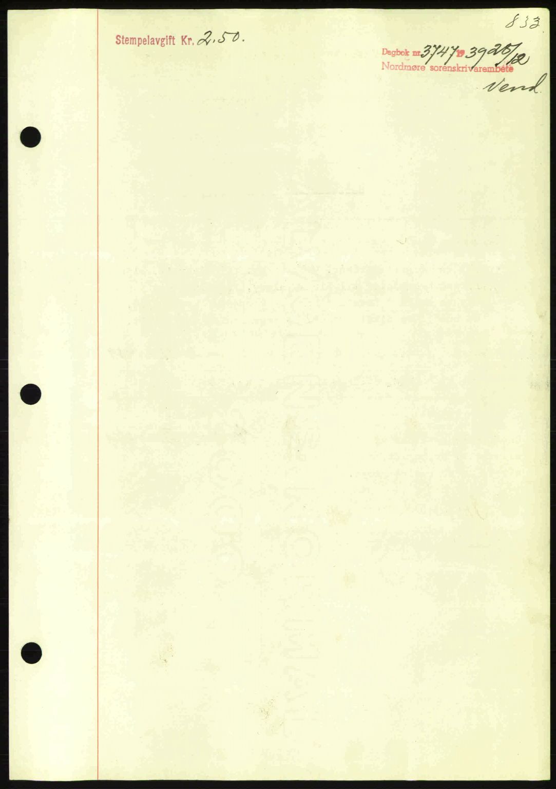 Nordmøre sorenskriveri, SAT/A-4132/1/2/2Ca: Pantebok nr. A87, 1939-1940, Dagboknr: 3747/1939