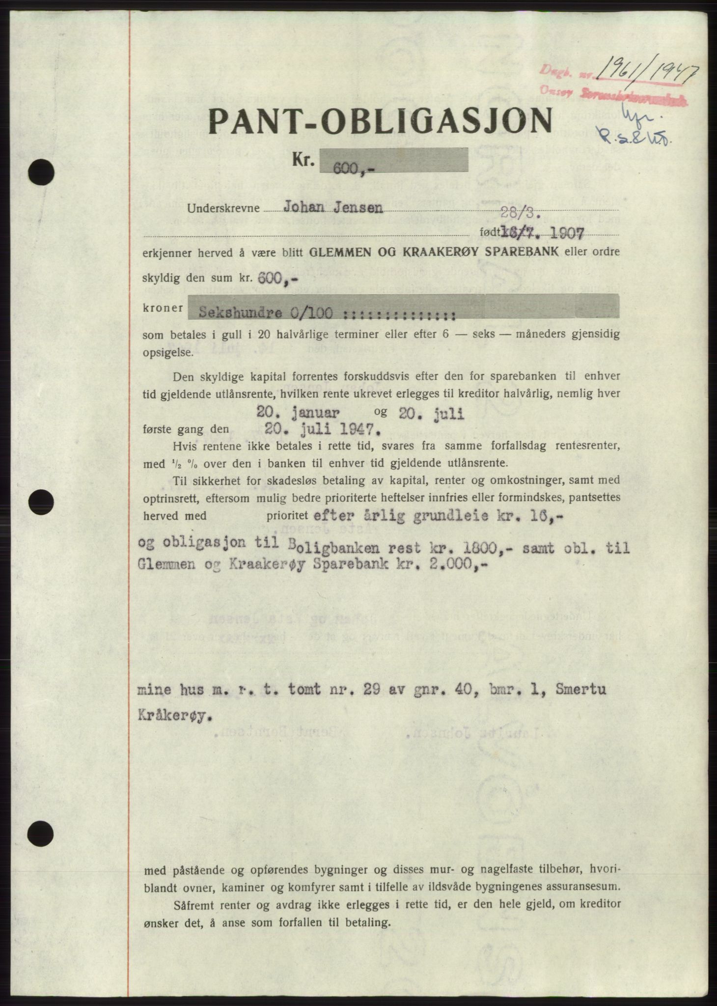 Onsøy sorenskriveri, SAO/A-10474/G/Ga/Gac/L0006: Pantebok nr. B 12-6, 1947-1948, Dagboknr: 1961/1947