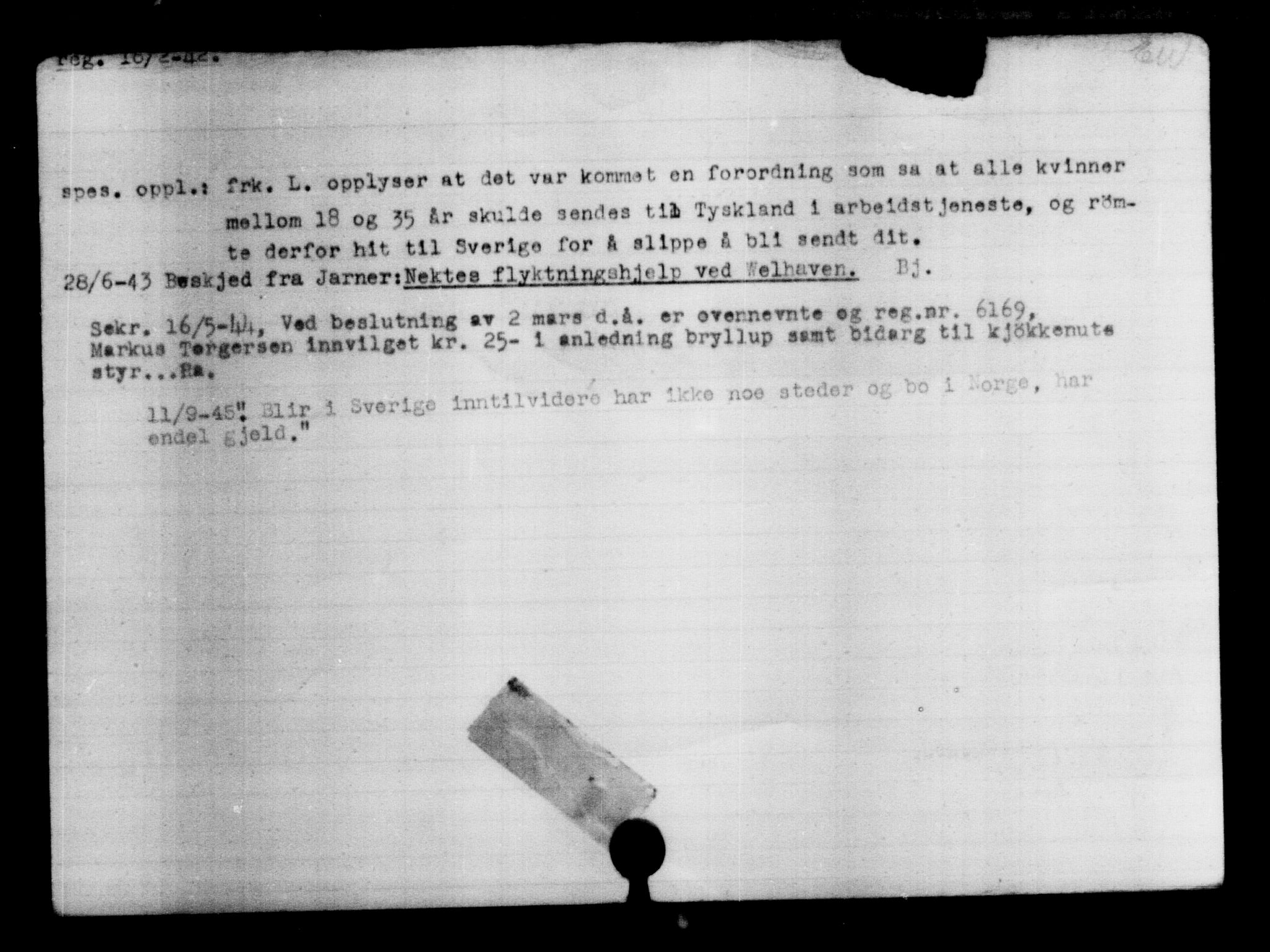 Den Kgl. Norske Legasjons Flyktningskontor, AV/RA-S-6753/V/Va/L0004: Kjesäterkartoteket.  Flyktningenr. 3496-6610, 1940-1945, s. 791