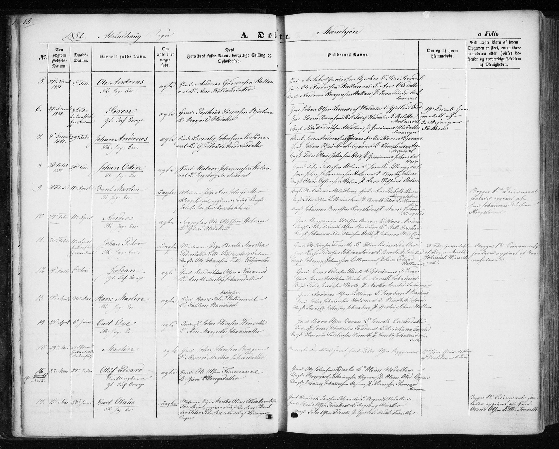 Ministerialprotokoller, klokkerbøker og fødselsregistre - Nord-Trøndelag, AV/SAT-A-1458/717/L0154: Ministerialbok nr. 717A07 /1, 1850-1862, s. 15