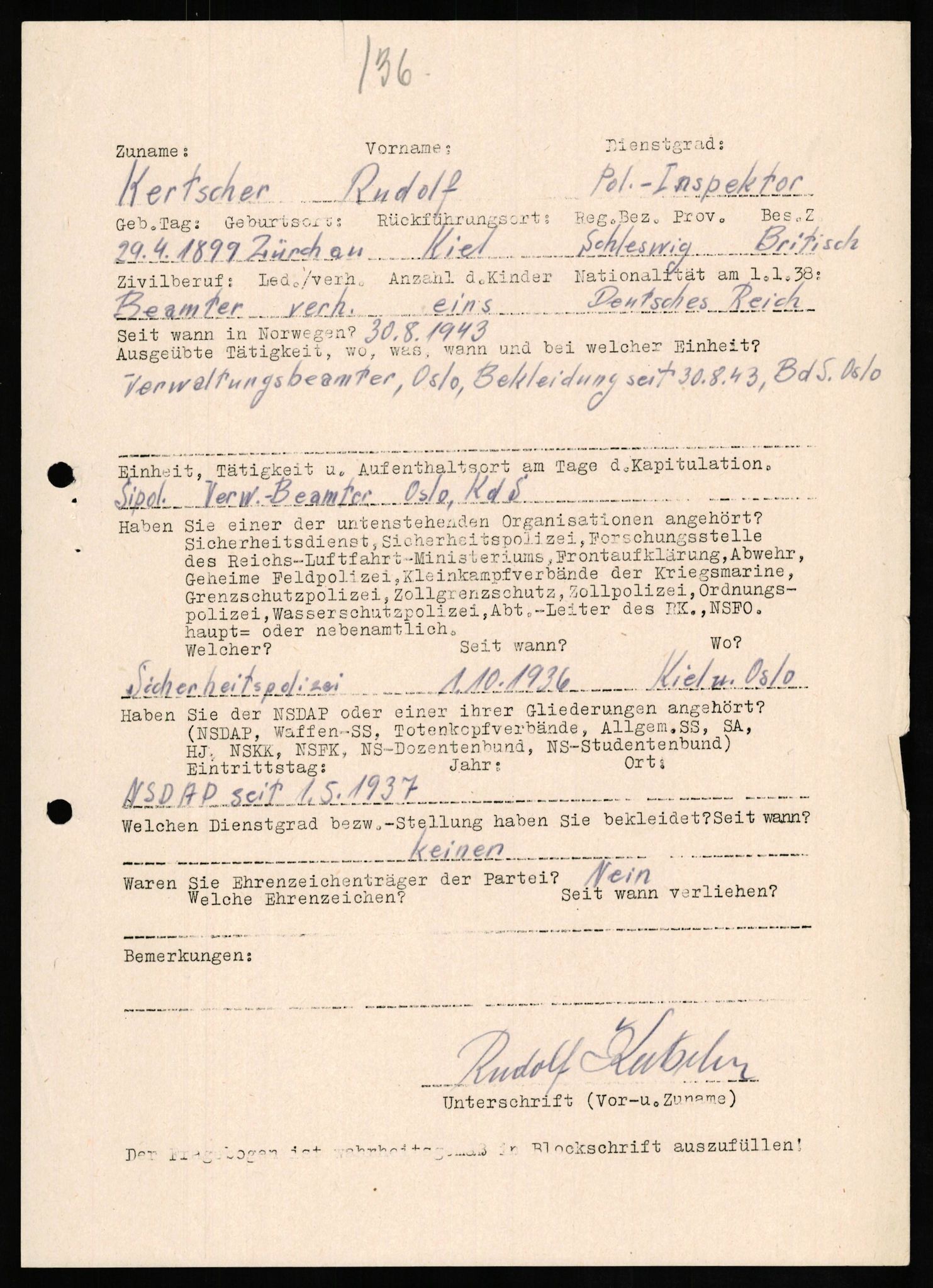 Forsvaret, Forsvarets overkommando II, AV/RA-RAFA-3915/D/Db/L0016: CI Questionaires. Tyske okkupasjonsstyrker i Norge. Tyskere., 1945-1946, s. 680