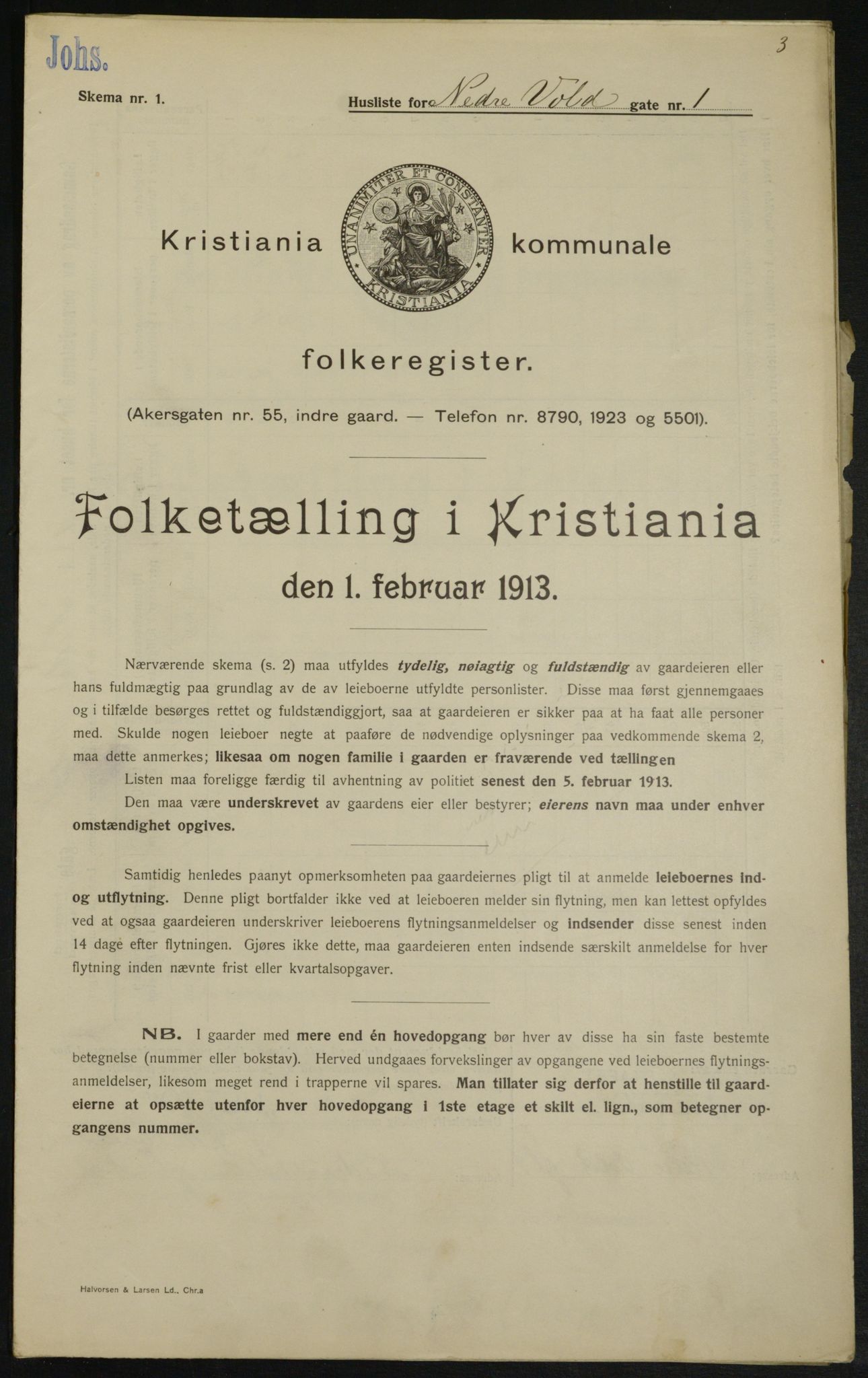 OBA, Kommunal folketelling 1.2.1913 for Kristiania, 1913, s. 69515