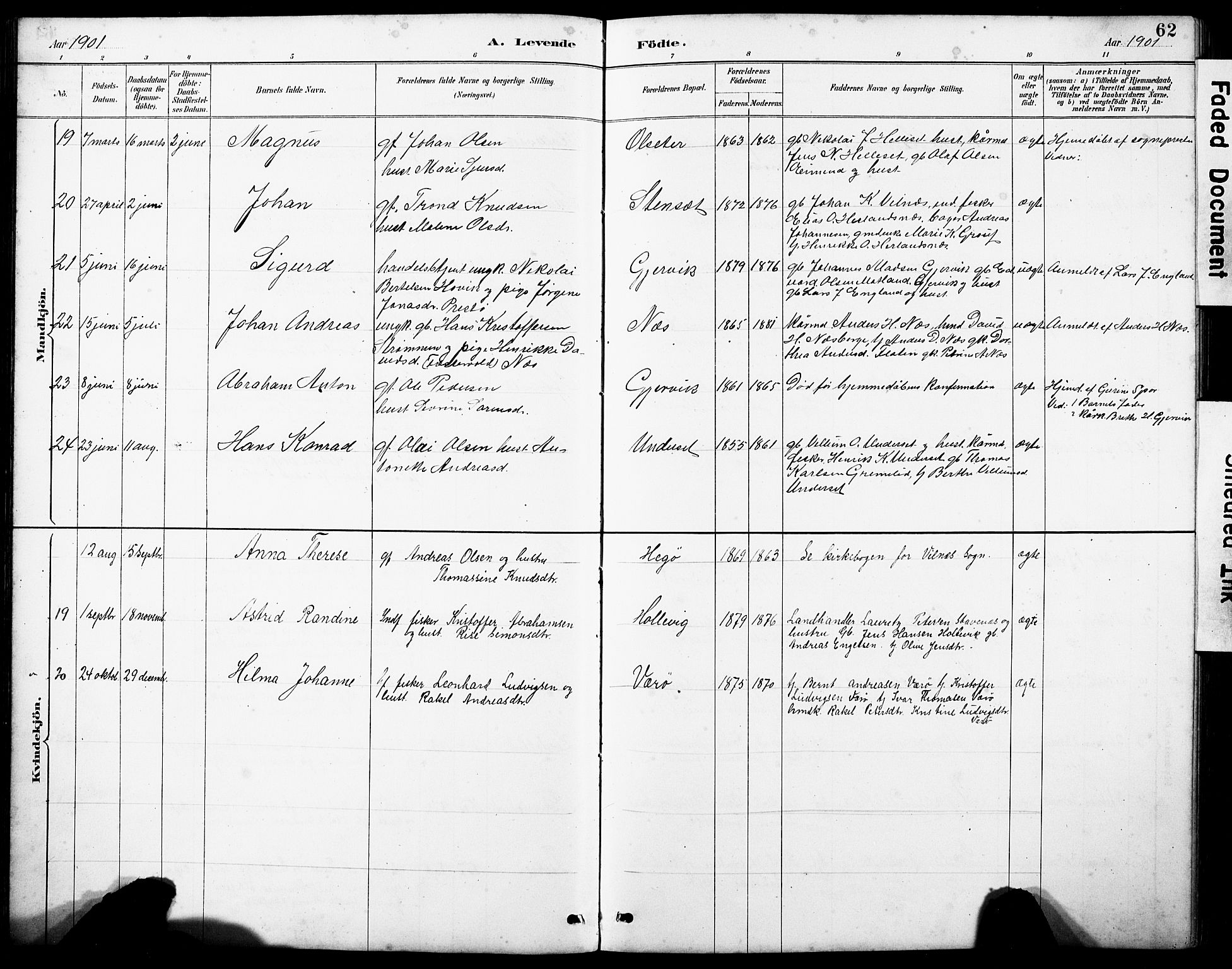 Askvoll sokneprestembete, AV/SAB-A-79501/H/Hab/Haba/L0003: Klokkerbok nr. A 3, 1886-1928, s. 62
