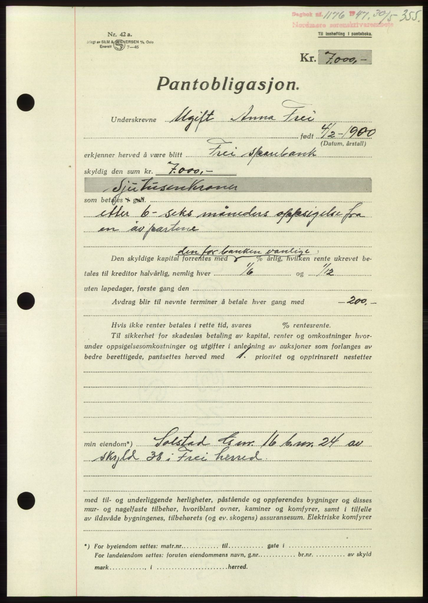 Nordmøre sorenskriveri, SAT/A-4132/1/2/2Ca: Pantebok nr. B96, 1947-1947, Dagboknr: 1176/1947