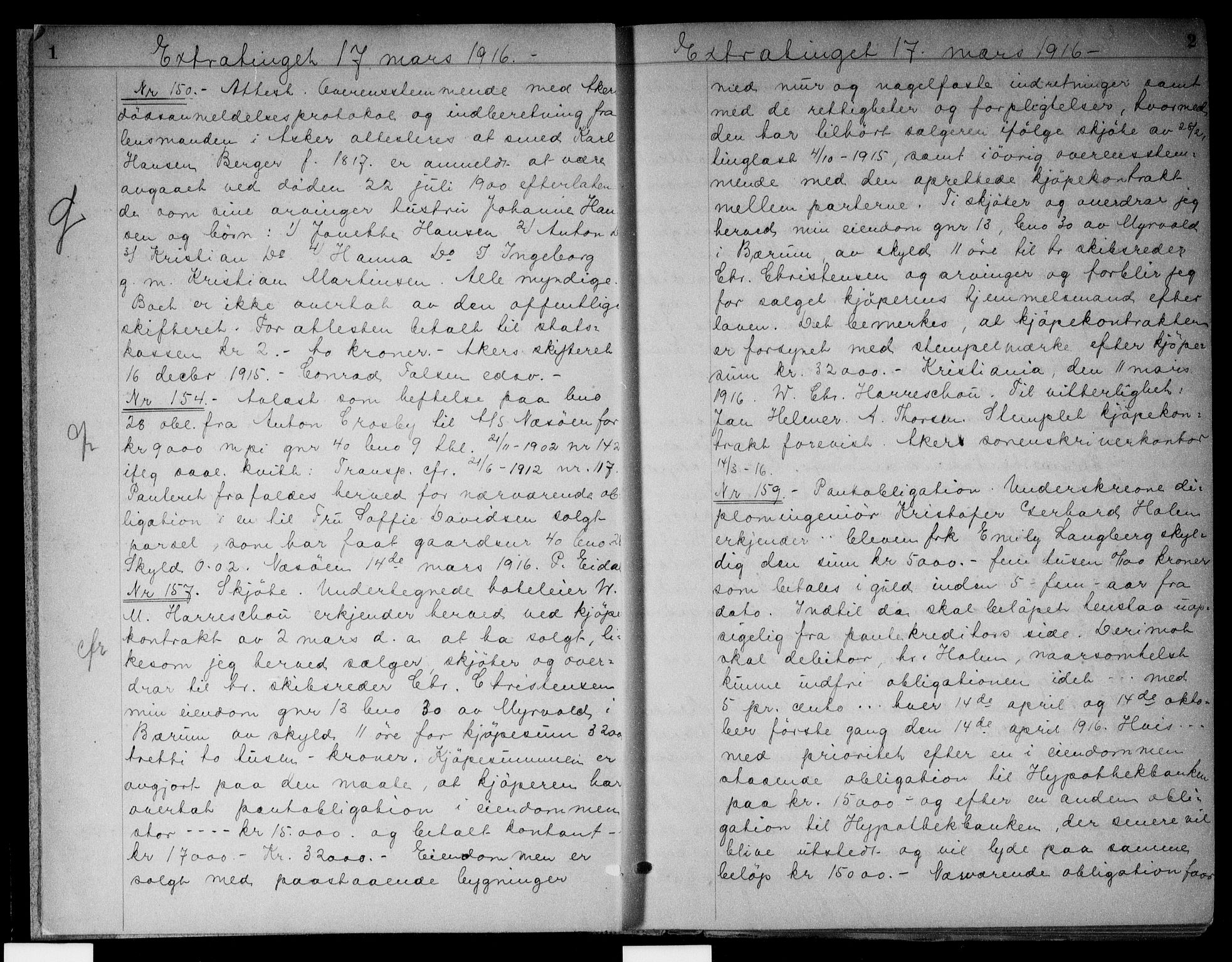 Aker sorenskriveri, SAO/A-10895/G/Gb/Gbb/L0008: Pantebok nr. II 8, 1916-1917, s. 1-2