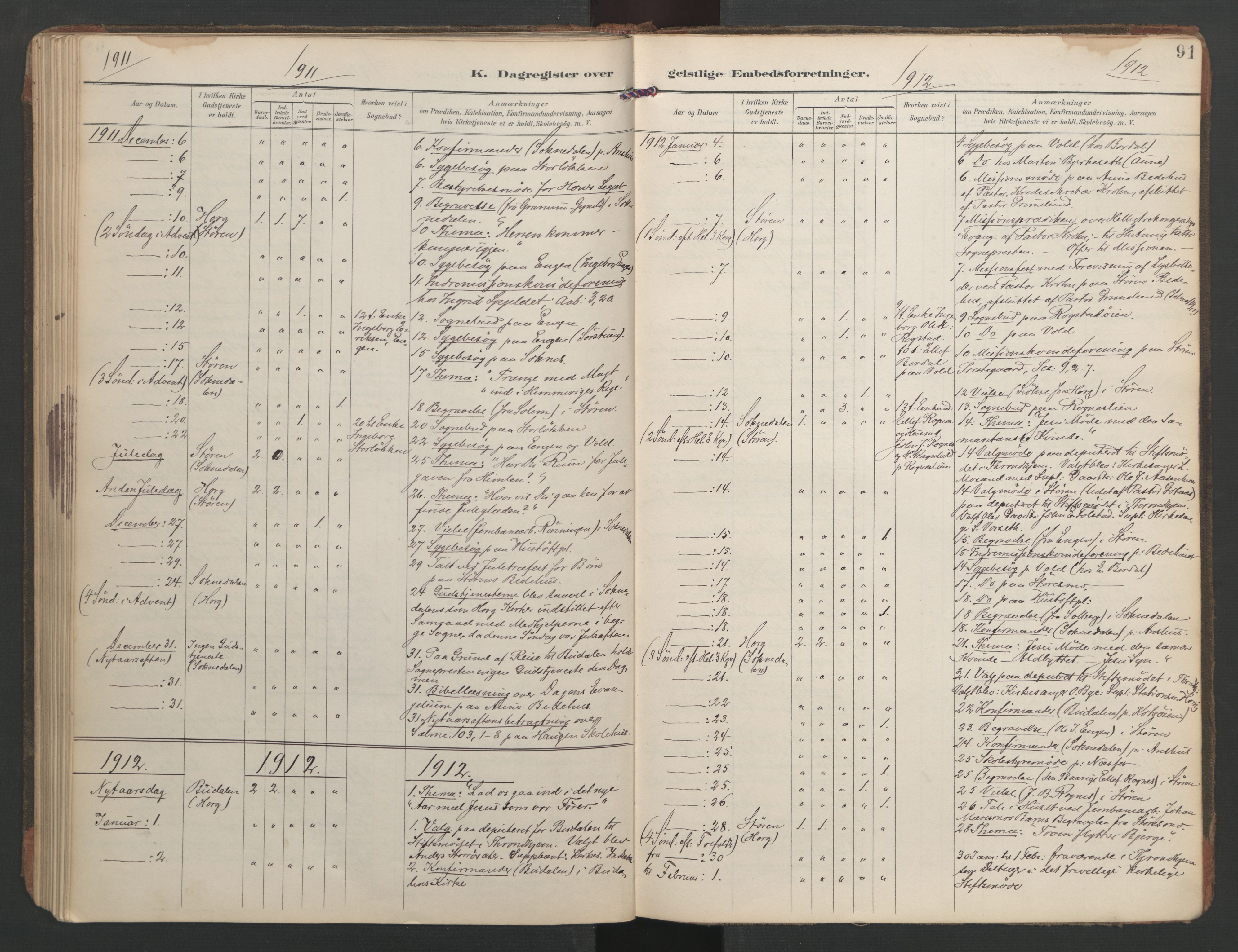 Ministerialprotokoller, klokkerbøker og fødselsregistre - Sør-Trøndelag, AV/SAT-A-1456/687/L1005: Dagsregister nr. 687A11, 1891-1912, s. 91