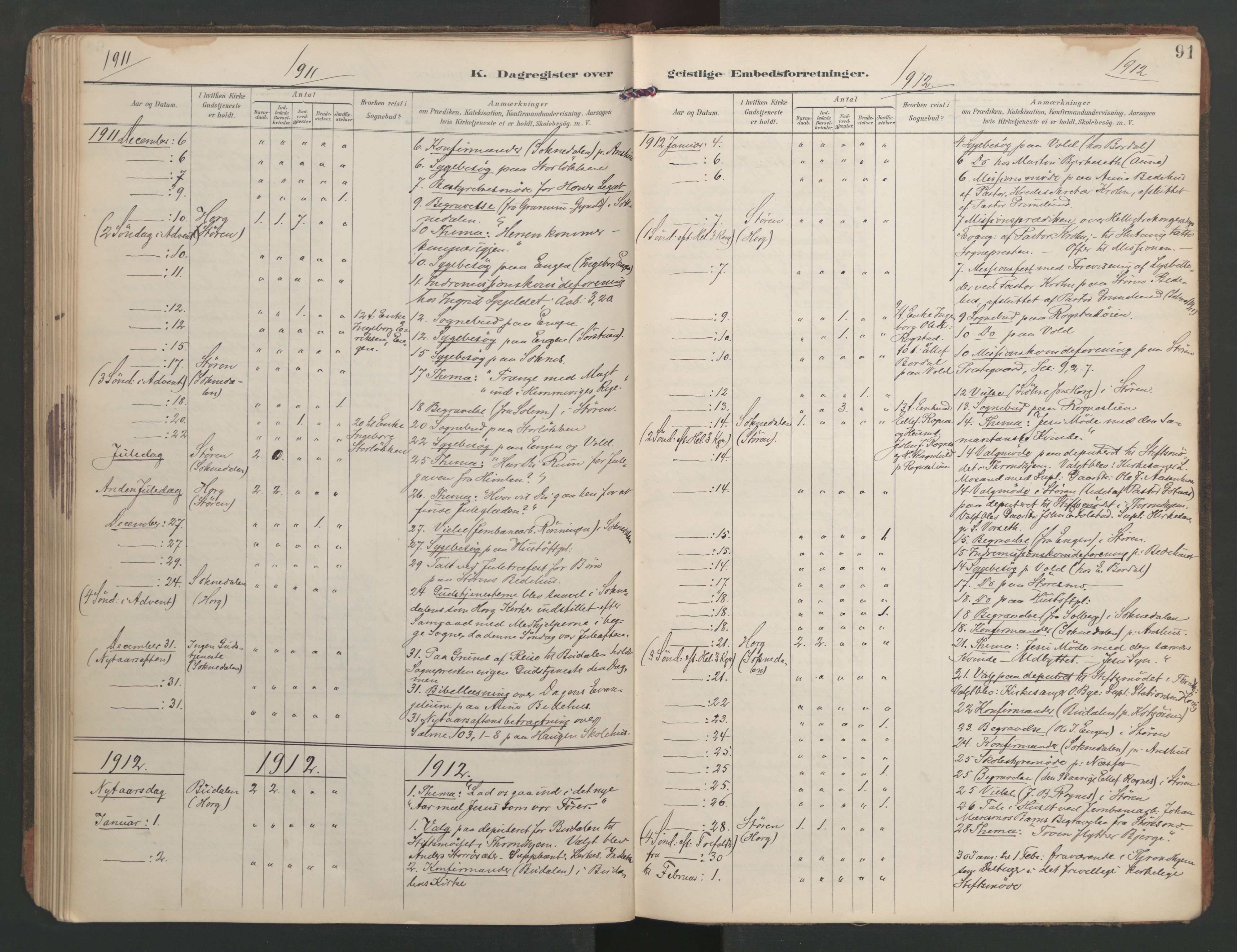 Ministerialprotokoller, klokkerbøker og fødselsregistre - Sør-Trøndelag, SAT/A-1456/687/L1005: Dagregister nr. 687A11, 1891-1912, s. 91