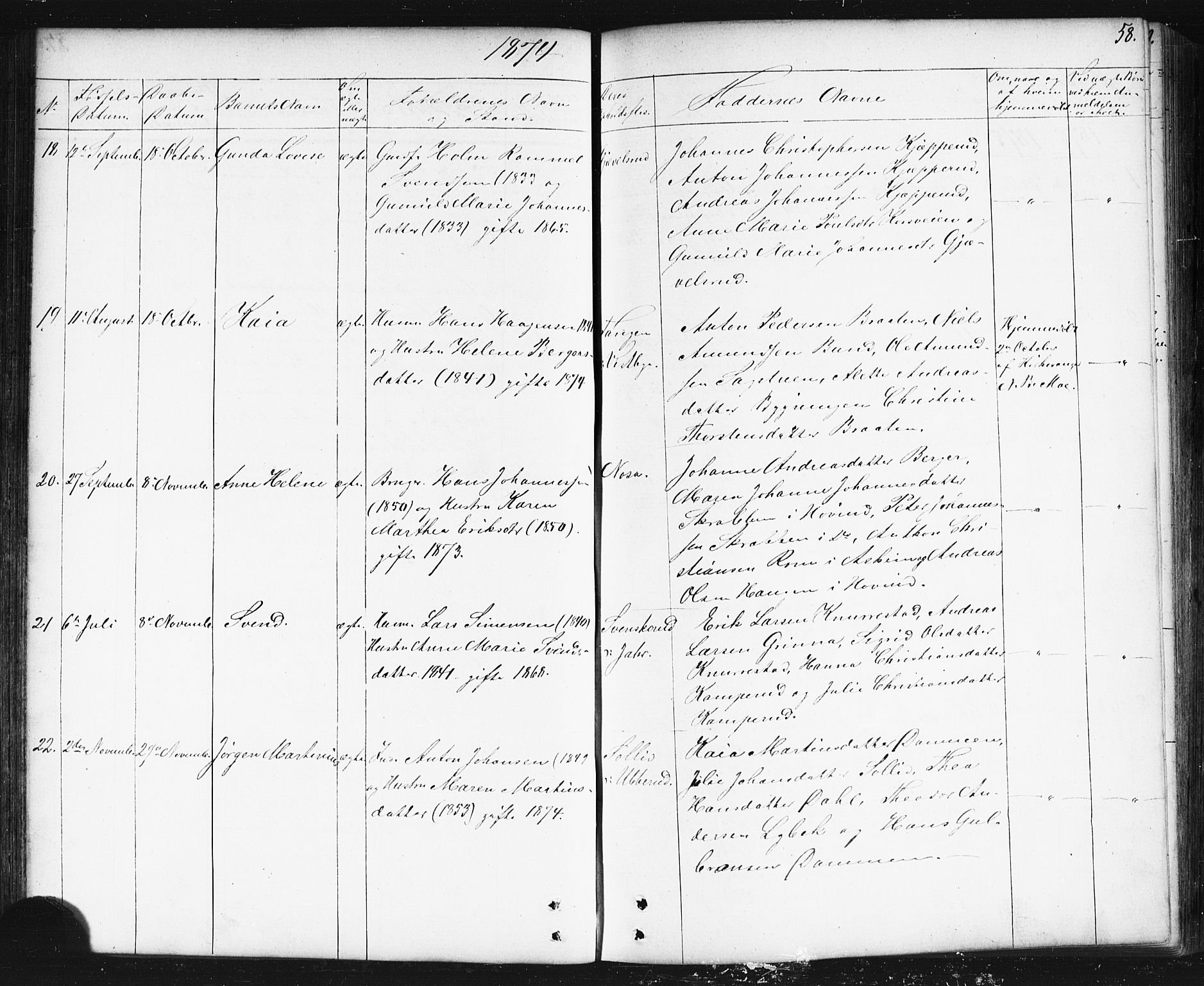 Enebakk prestekontor Kirkebøker, AV/SAO-A-10171c/G/Gb/L0001: Klokkerbok nr. II 1, 1859-1890, s. 58