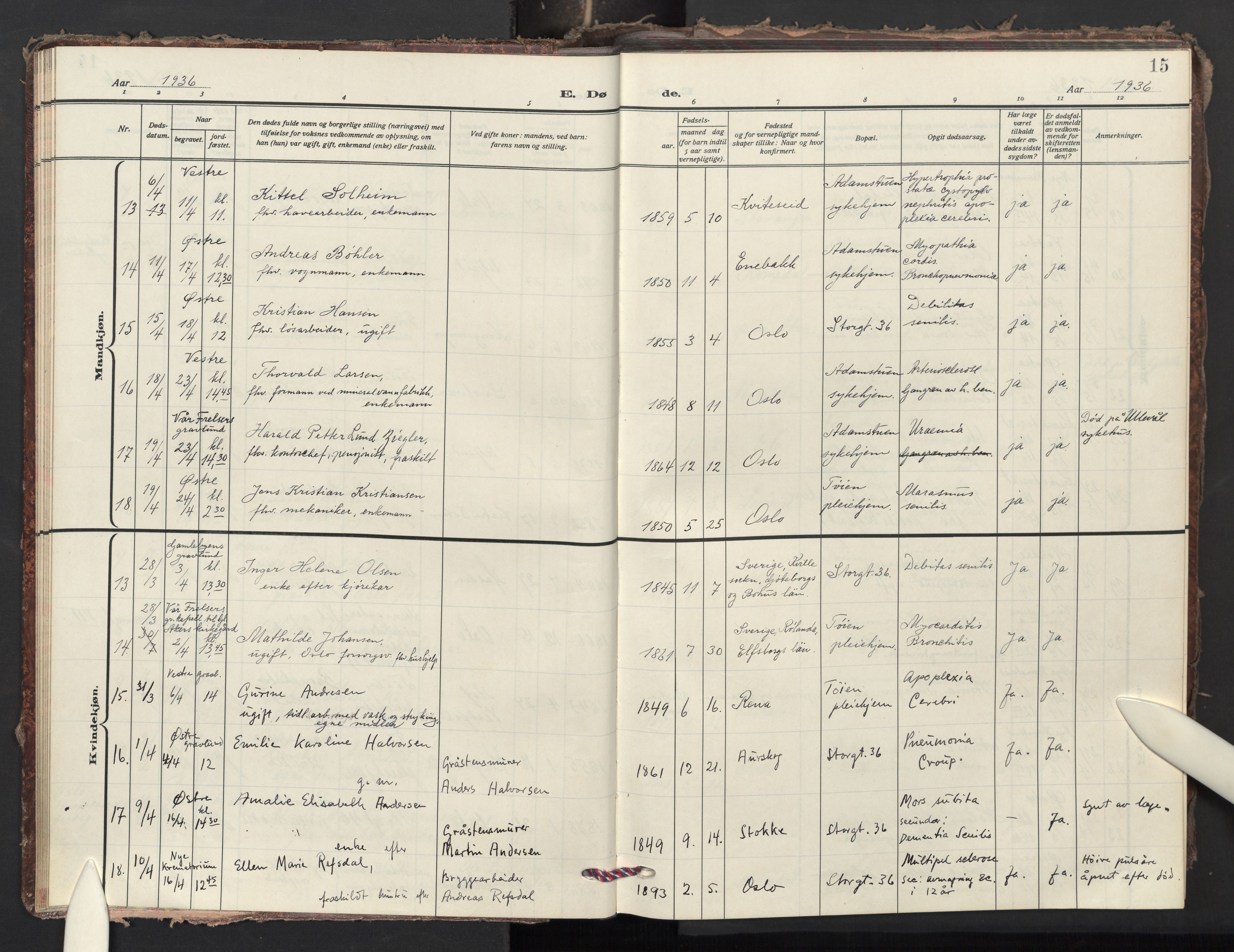 Krohgstøtten sykehusprest Kirkebøker, AV/SAO-A-10854/F/Fa/L0006: Ministerialbok nr. 6, 1935-1951, s. 15