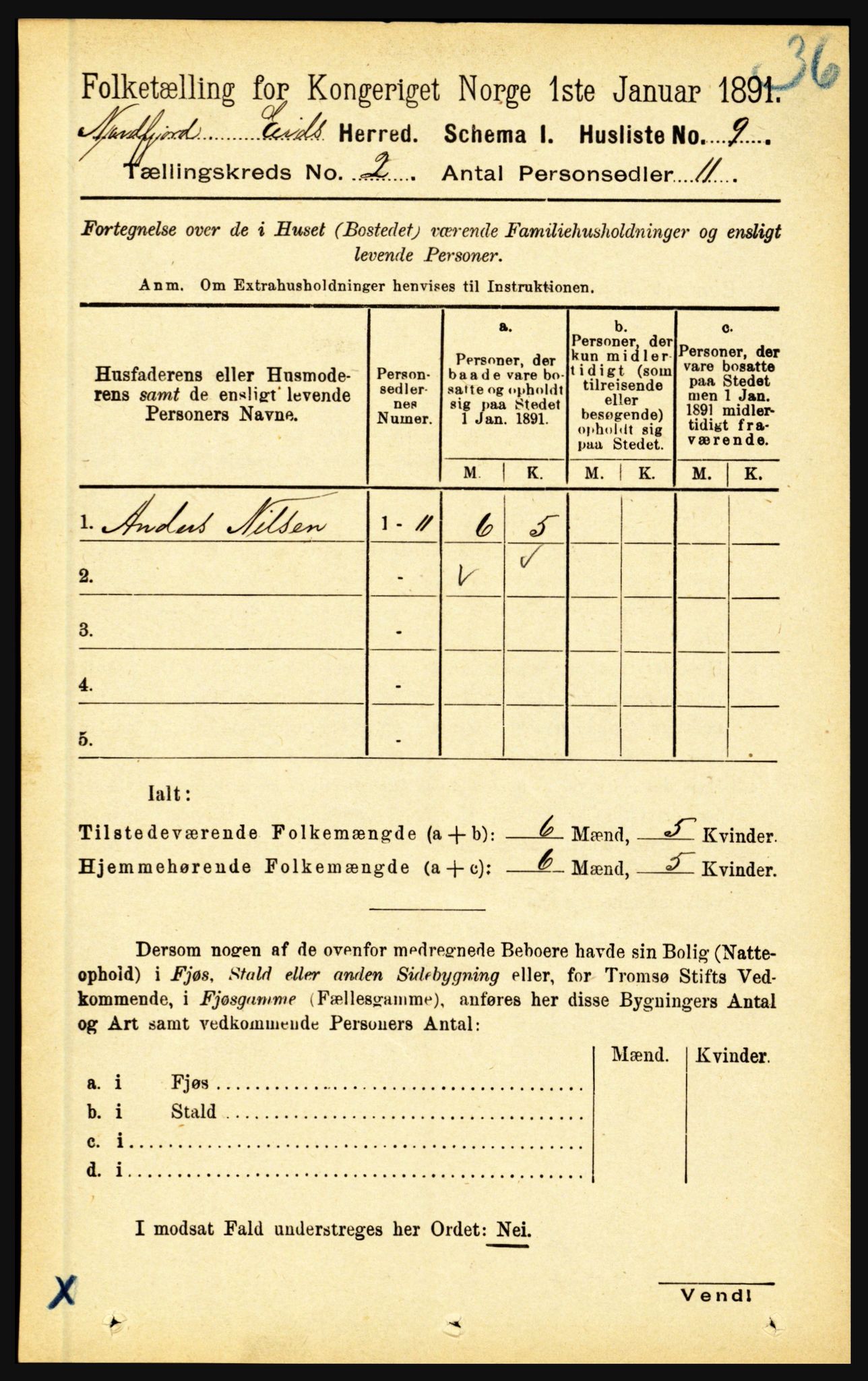 RA, Folketelling 1891 for 1443 Eid herred, 1891, s. 287