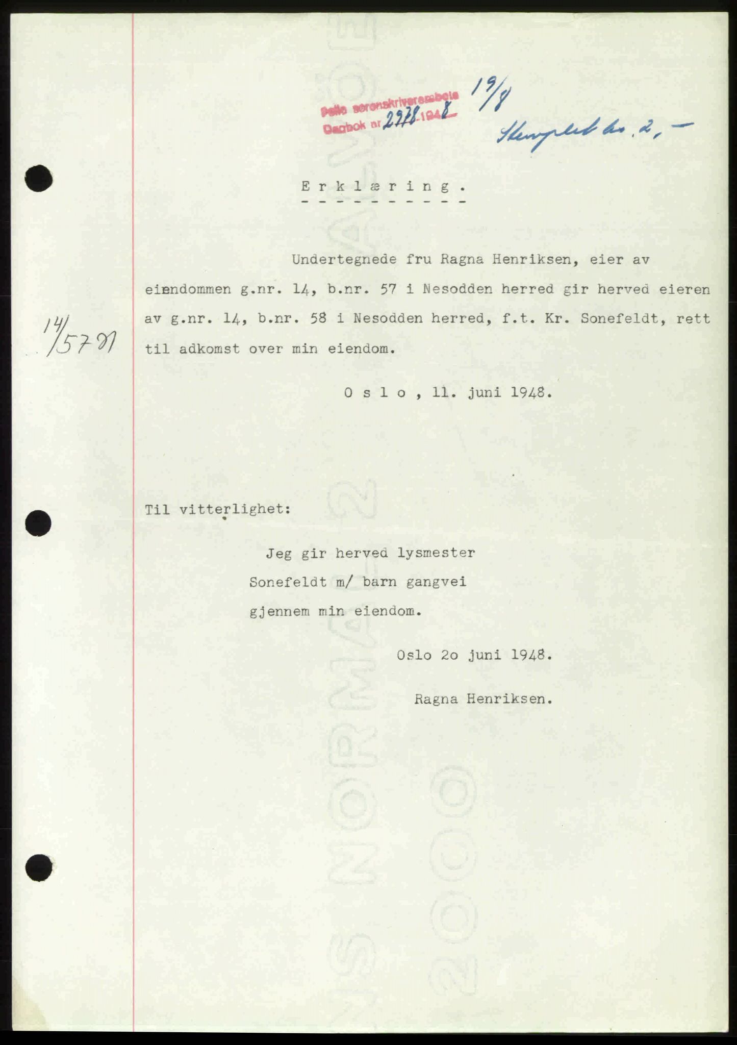 Follo sorenskriveri, SAO/A-10274/G/Ga/Gaa/L0085: Pantebok nr. I 85, 1948-1948, Dagboknr: 2978/1948