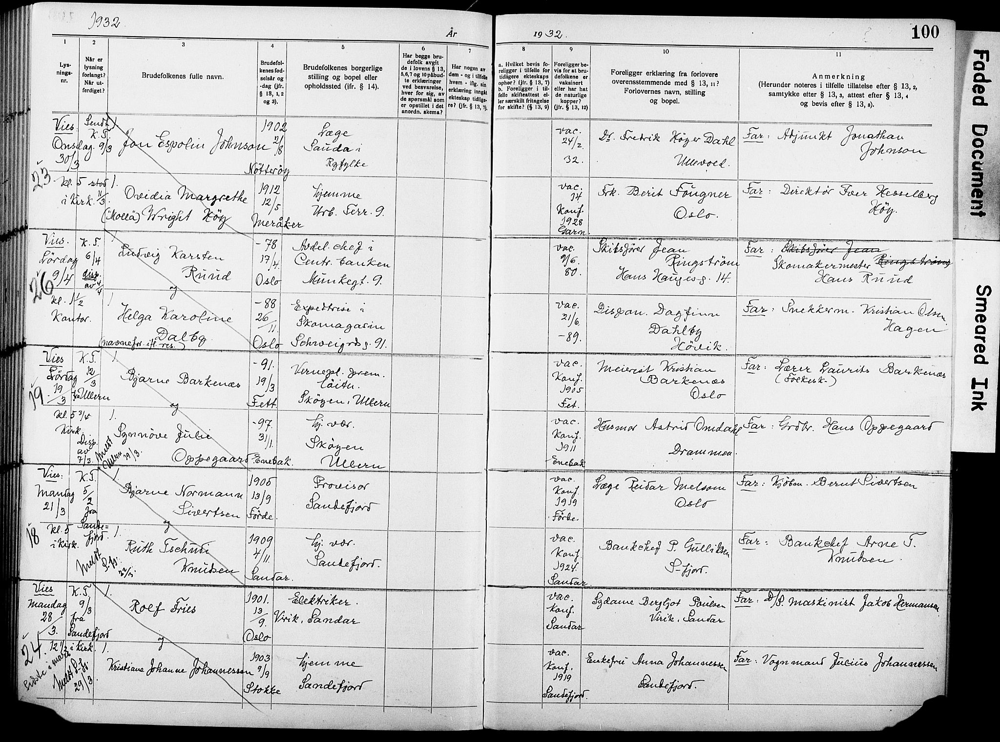 Garnisonsmenigheten Kirkebøker, AV/SAO-A-10846/H/Ha/L0010: Lysningsprotokoll nr. I 10, 1922-1932, s. 100