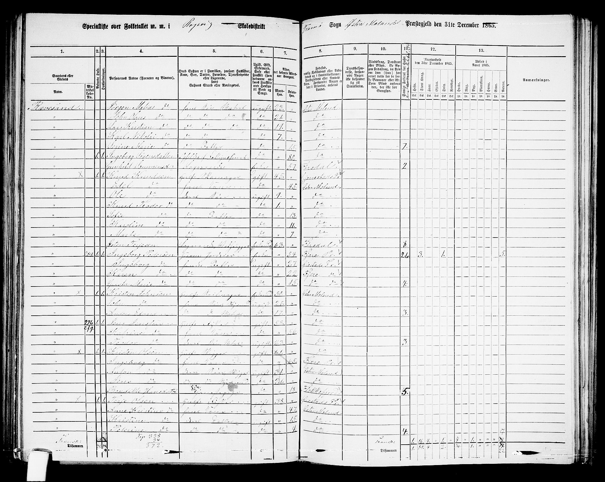 RA, Folketelling 1865 for 0918P Austre Moland prestegjeld, 1865, s. 242