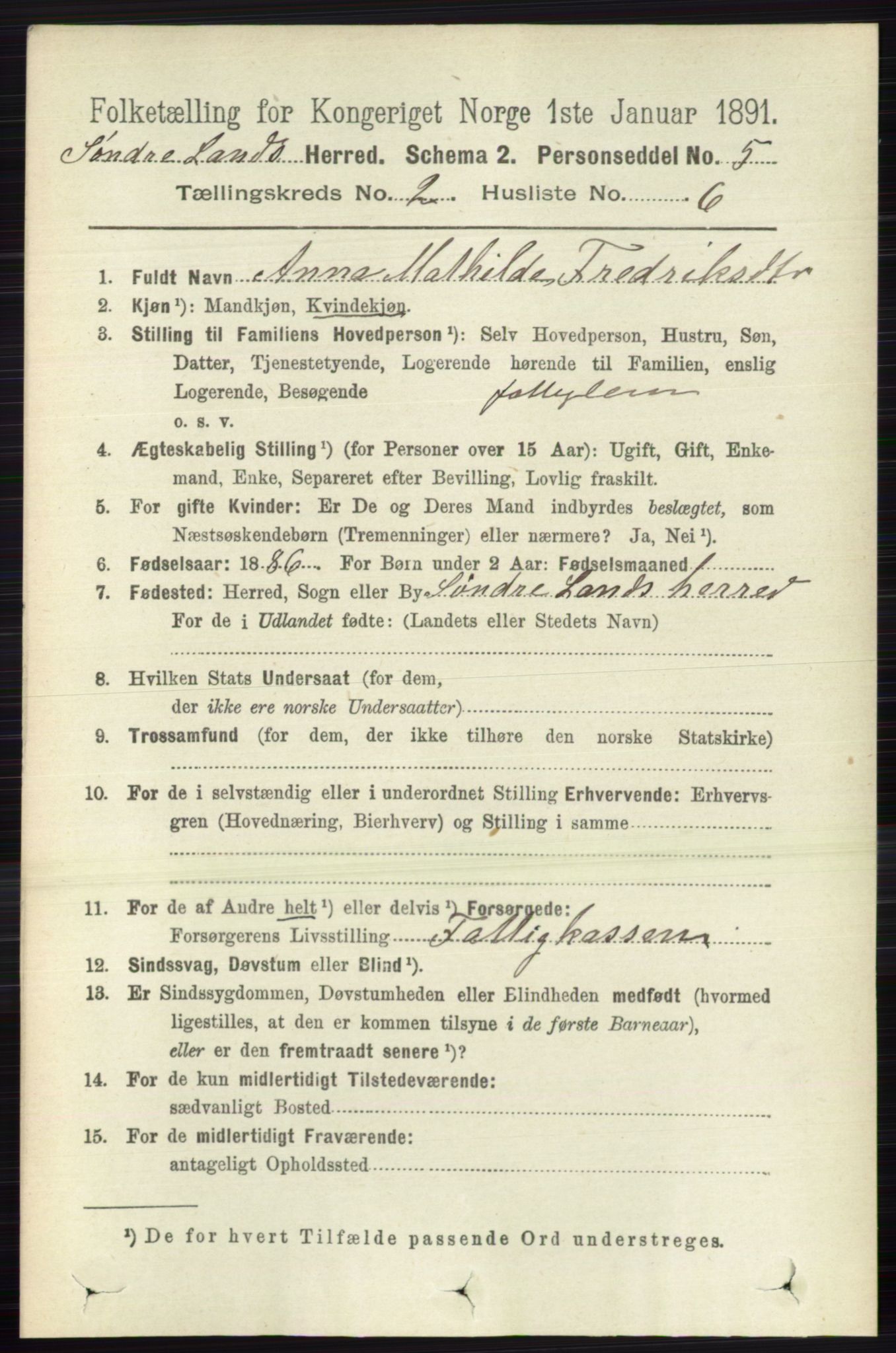 RA, Folketelling 1891 for 0536 Søndre Land herred, 1891, s. 1072