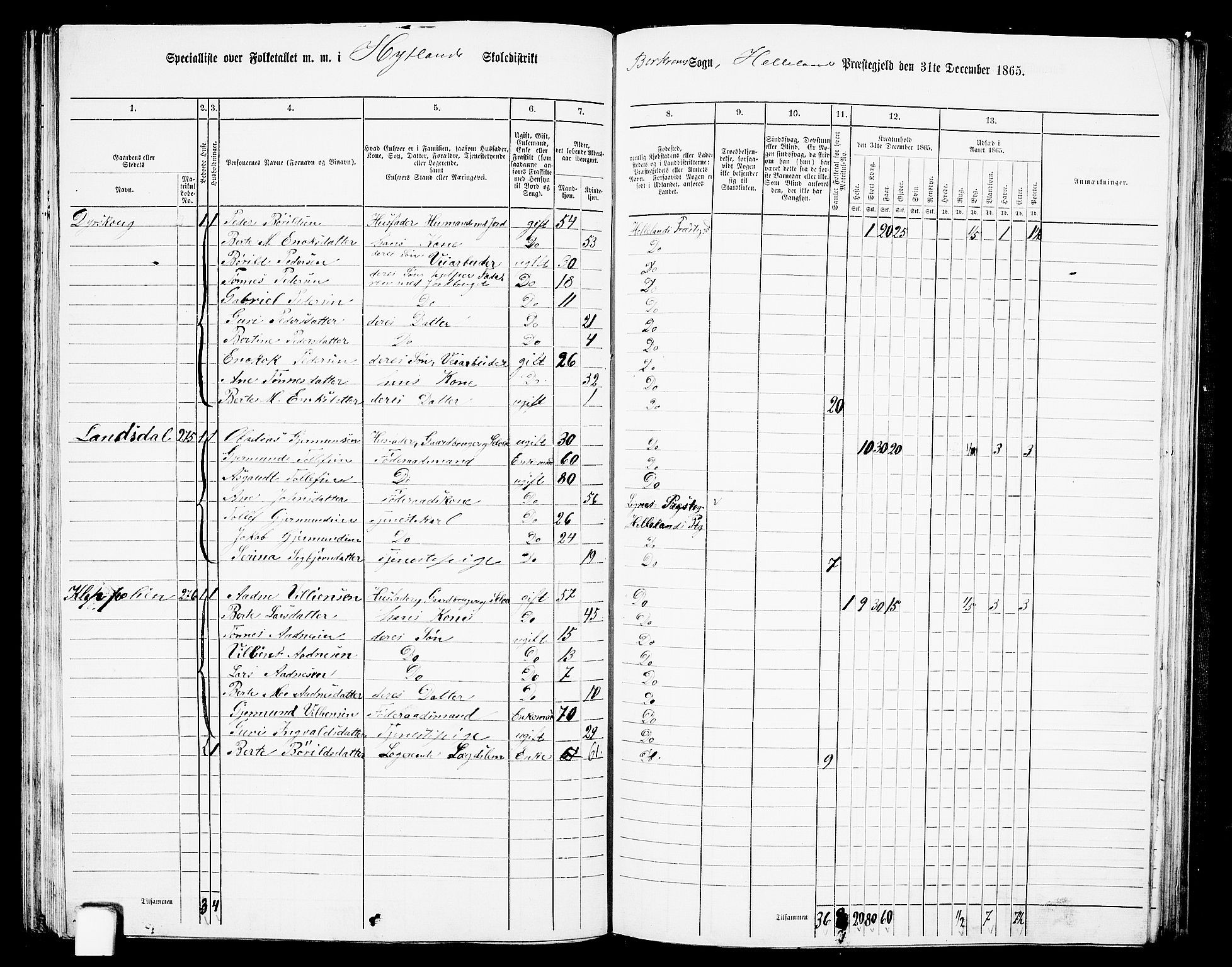 RA, Folketelling 1865 for 1115P Helleland prestegjeld, 1865, s. 97
