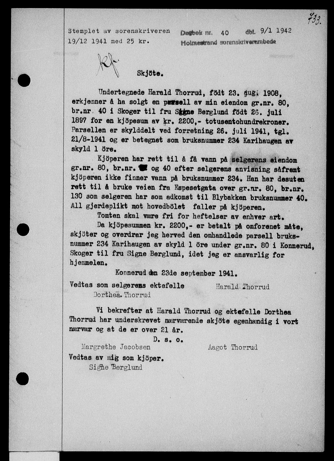 Holmestrand sorenskriveri, SAKO/A-67/G/Ga/Gaa/L0054: Pantebok nr. A-54, 1941-1942, Dagboknr: 40/1942