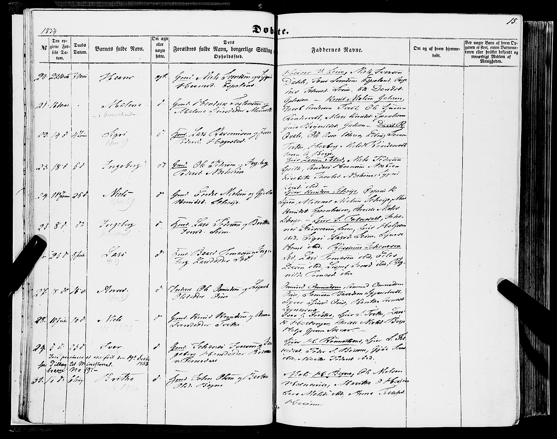Ulvik sokneprestembete, AV/SAB-A-78801/H/Haa: Ministerialbok nr. A 13, 1853-1863, s. 15