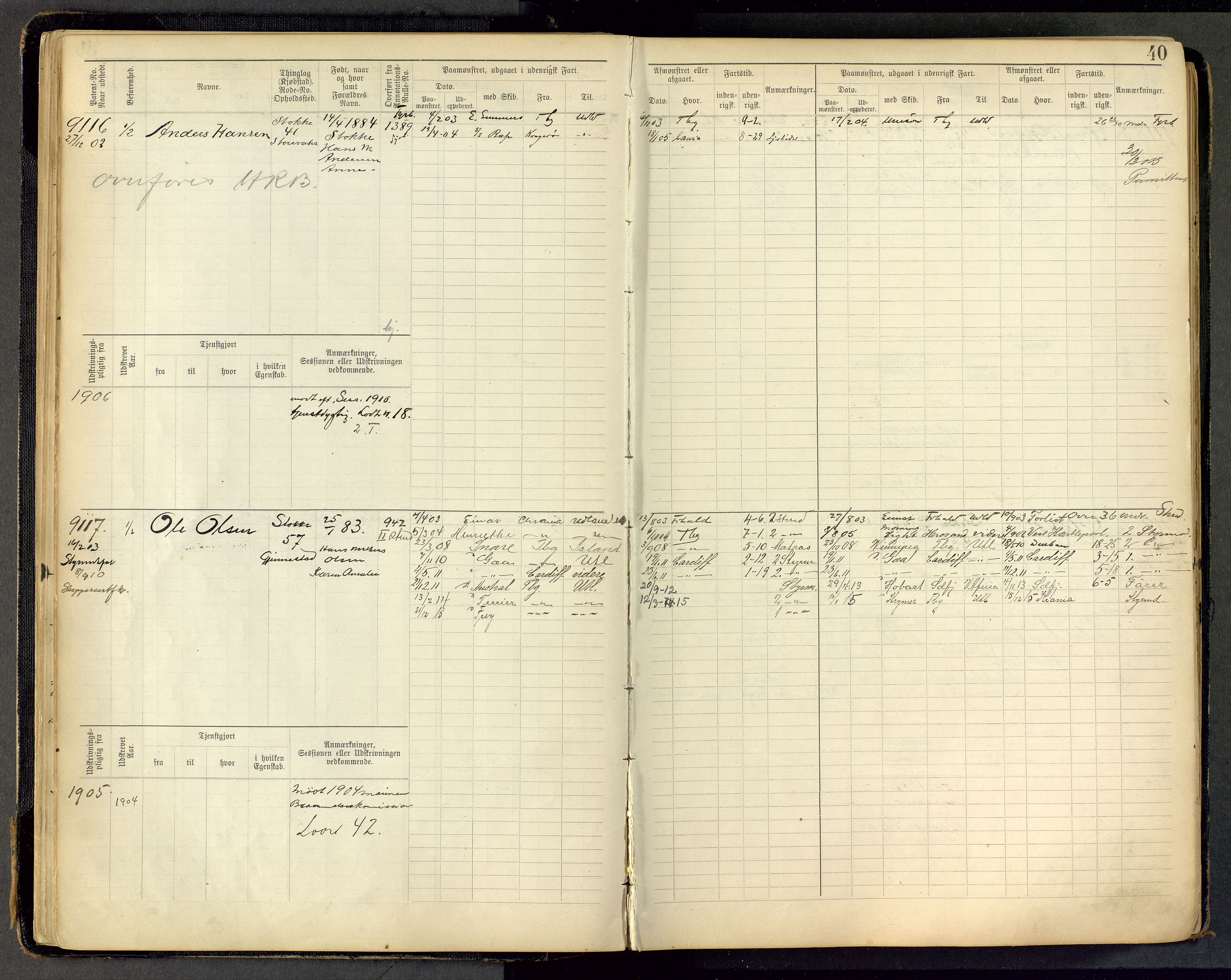 Tønsberg innrulleringskontor, AV/SAKO-A-786/F/Fc/Fca/L0011: Hovedrulle Patent nr. 9038-9992, 1900-1912, s. 40