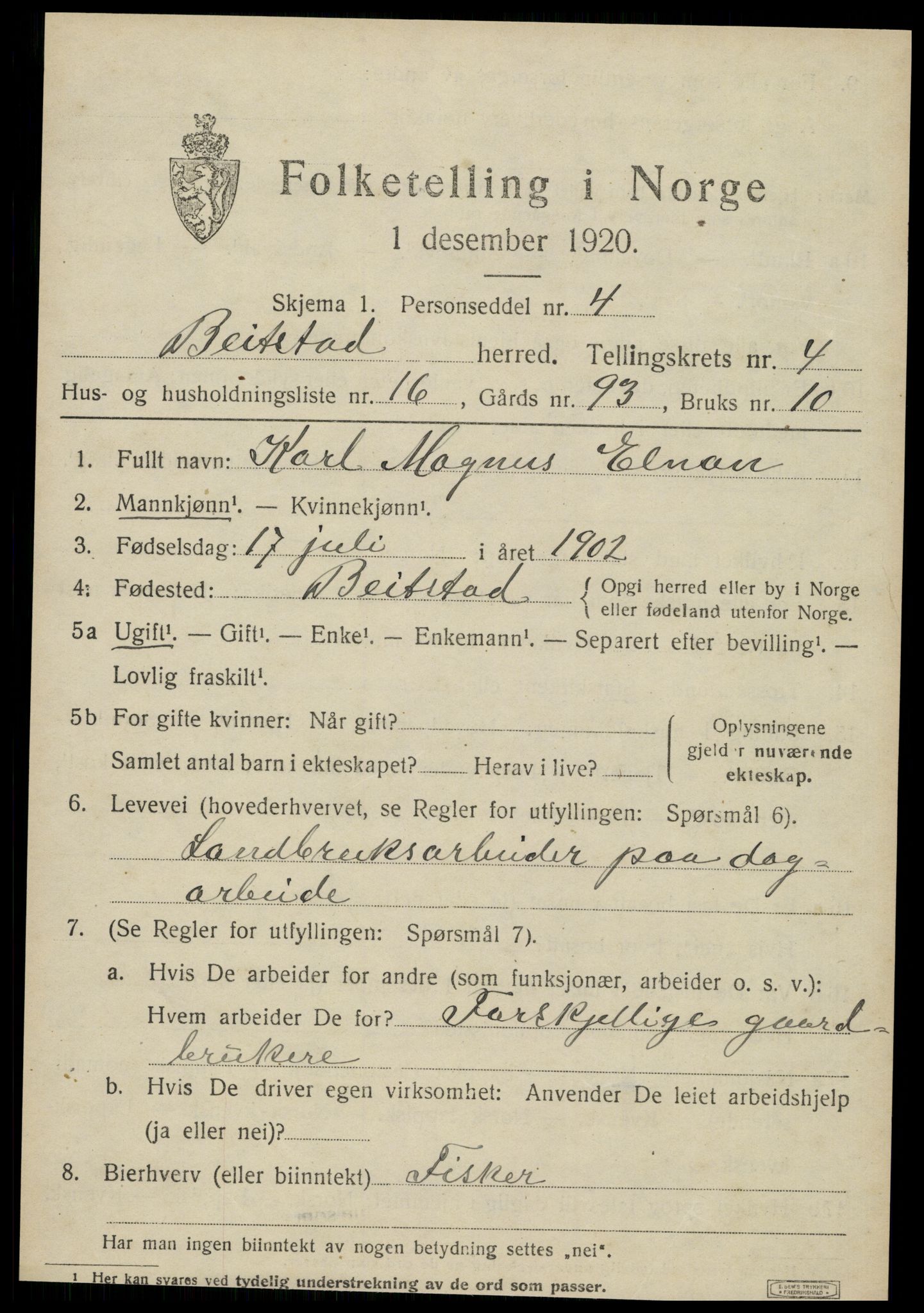 SAT, Folketelling 1920 for 1727 Beitstad herred, 1920, s. 3133