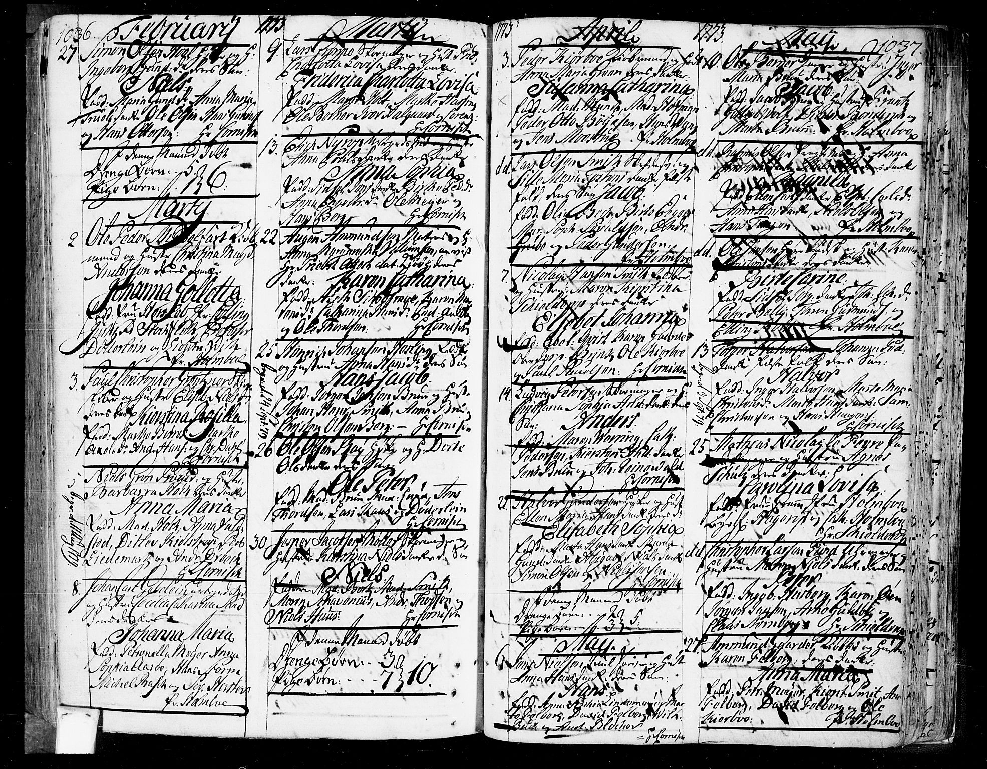 Oslo domkirke Kirkebøker, SAO/A-10752/F/Fa/L0004: Ministerialbok nr. 4, 1743-1786, s. 1036-1037