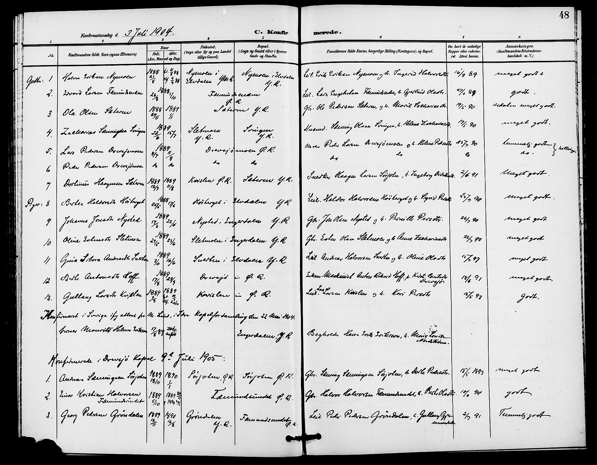 Rendalen prestekontor, AV/SAH-PREST-054/H/Ha/Haa/L0008: Ministerialbok nr. 8, 1898-1910, s. 48