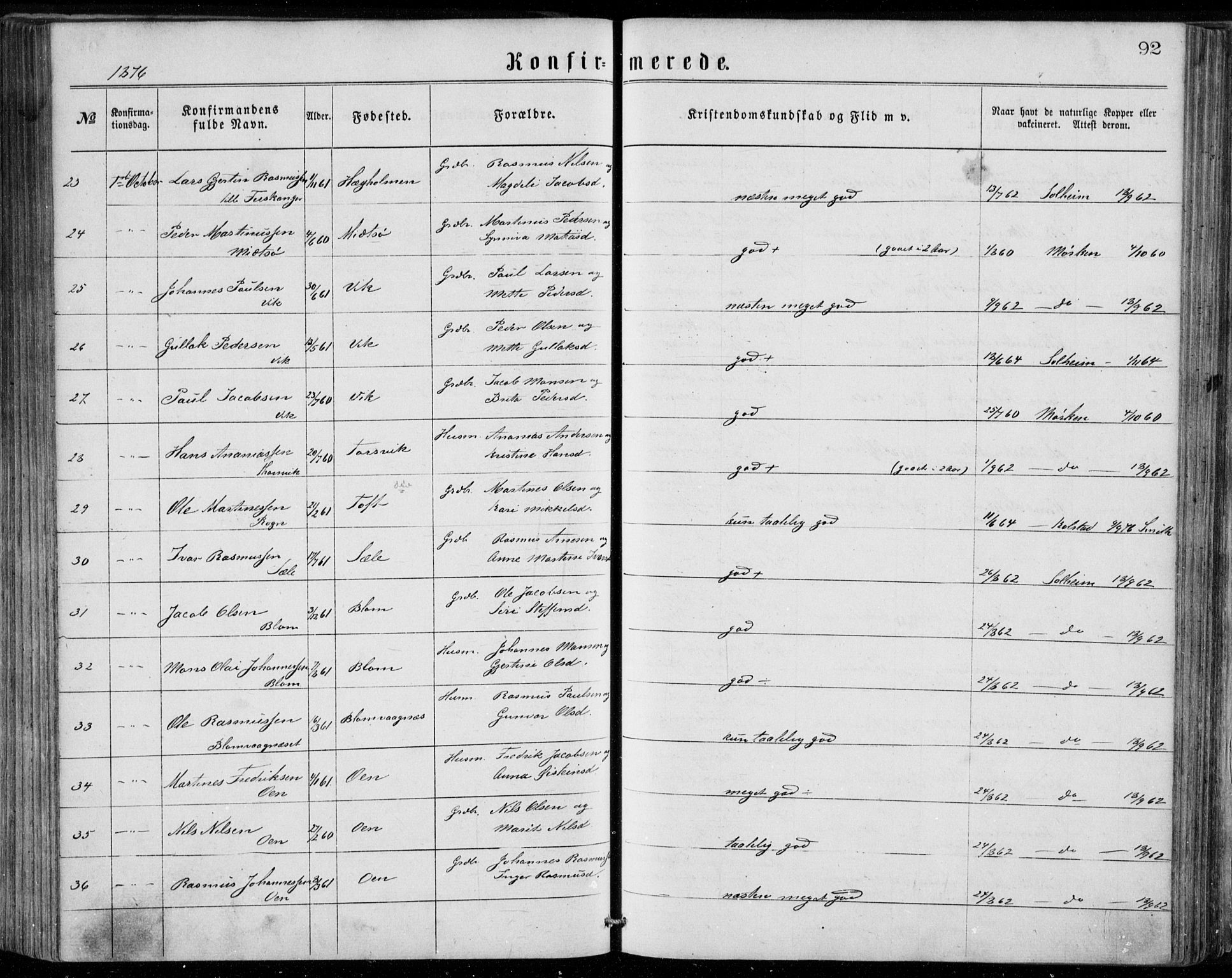Herdla Sokneprestembete, AV/SAB-A-75701/H/Haa: Ministerialbok nr. A 2, 1869-1877, s. 92