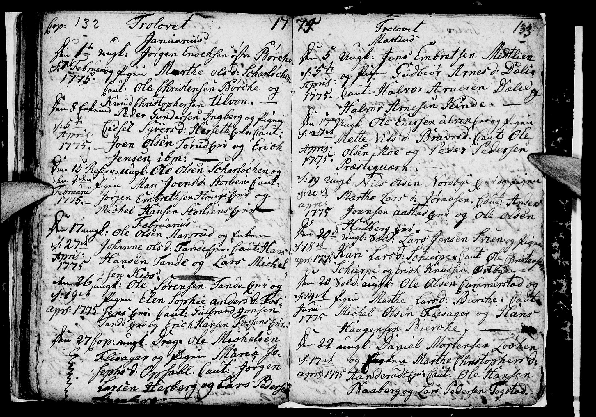 Ringsaker prestekontor, AV/SAH-PREST-014/I/Ia/L0005/0001: Kladd til kirkebok nr. 5.1, 1773-1775, s. 132-133