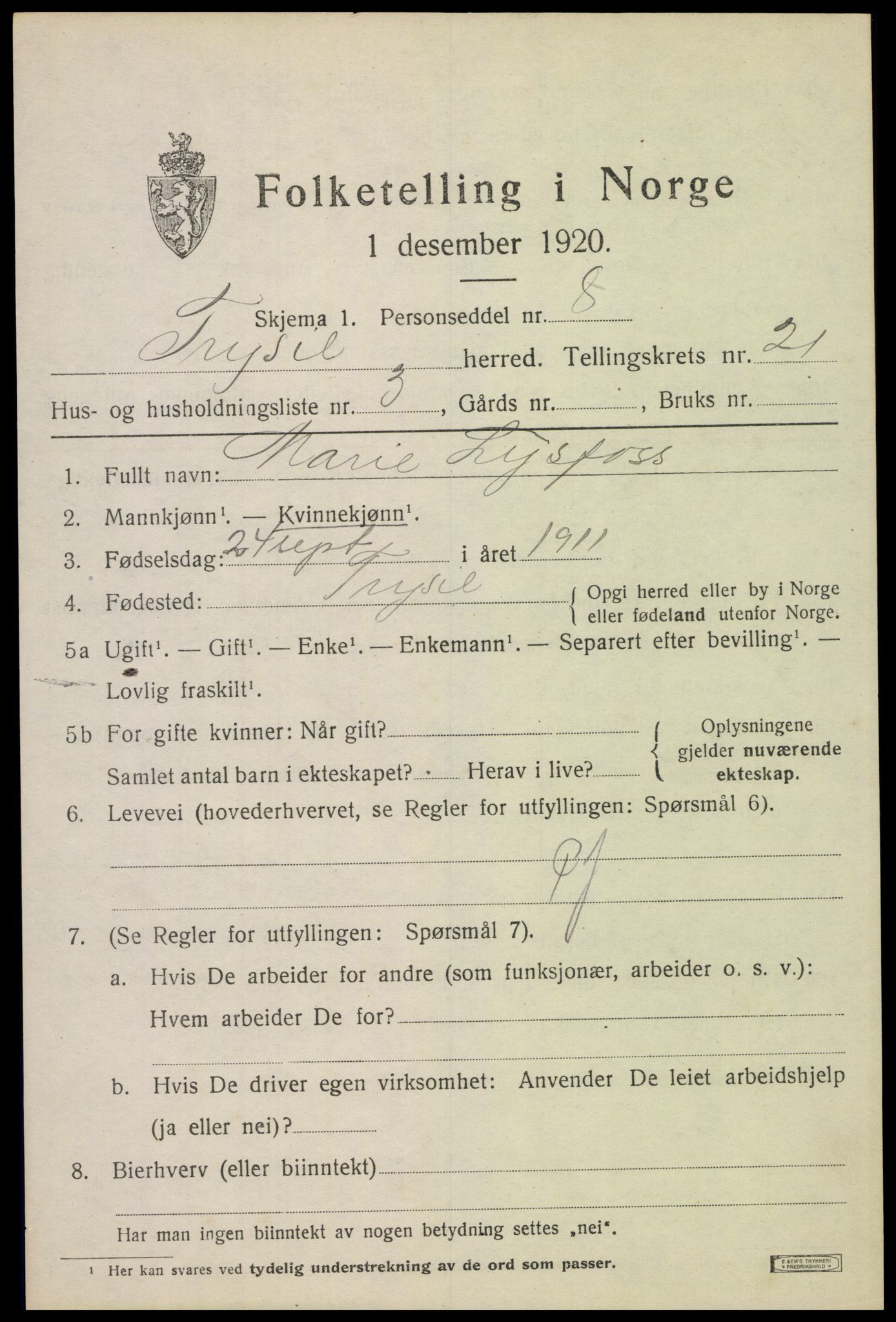SAH, Folketelling 1920 for 0428 Trysil herred, 1920, s. 13784