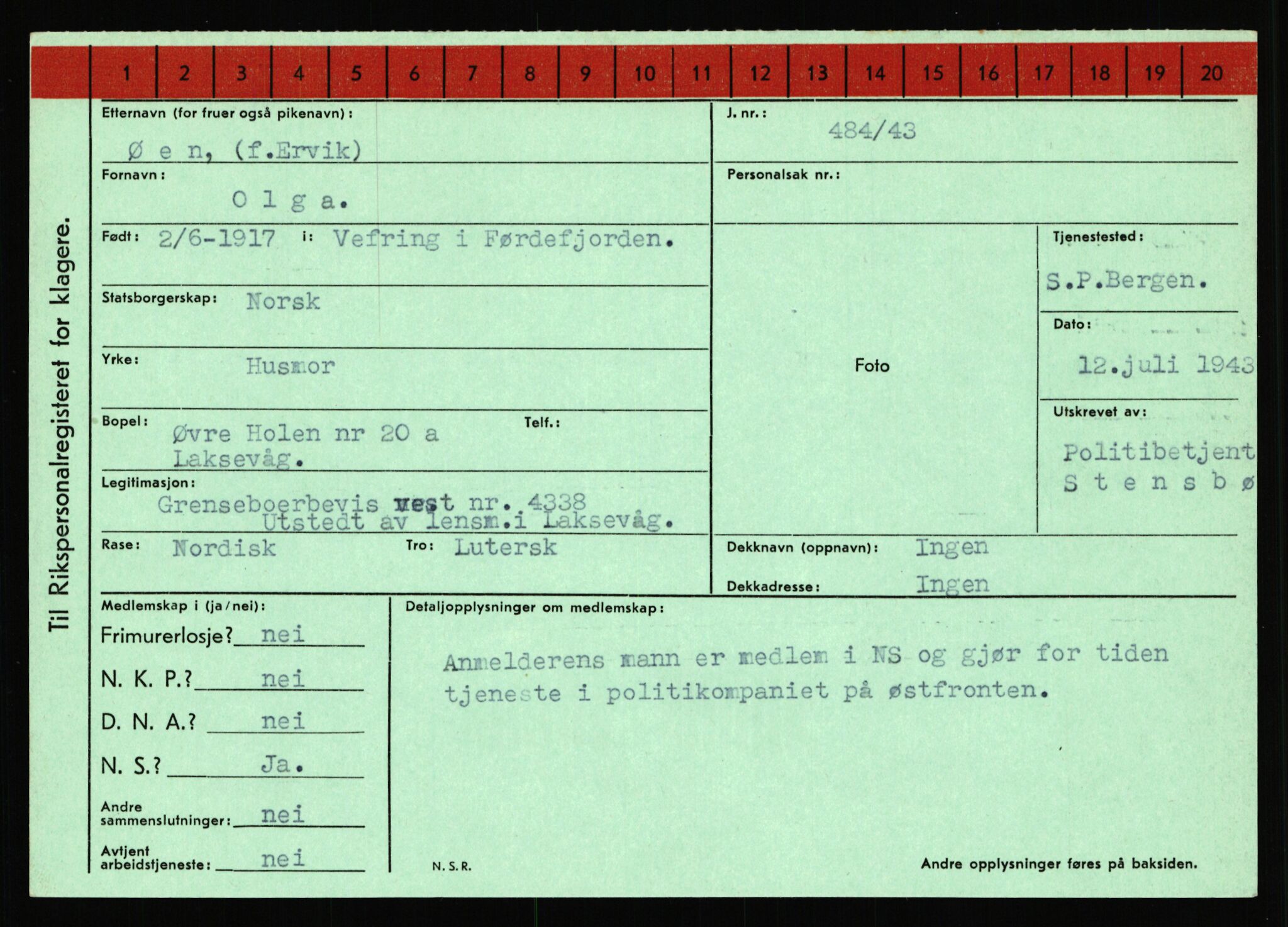 Statspolitiet - Hovedkontoret / Osloavdelingen, AV/RA-S-1329/C/Ca/L0016: Uberg - Øystese, 1943-1945, s. 3473