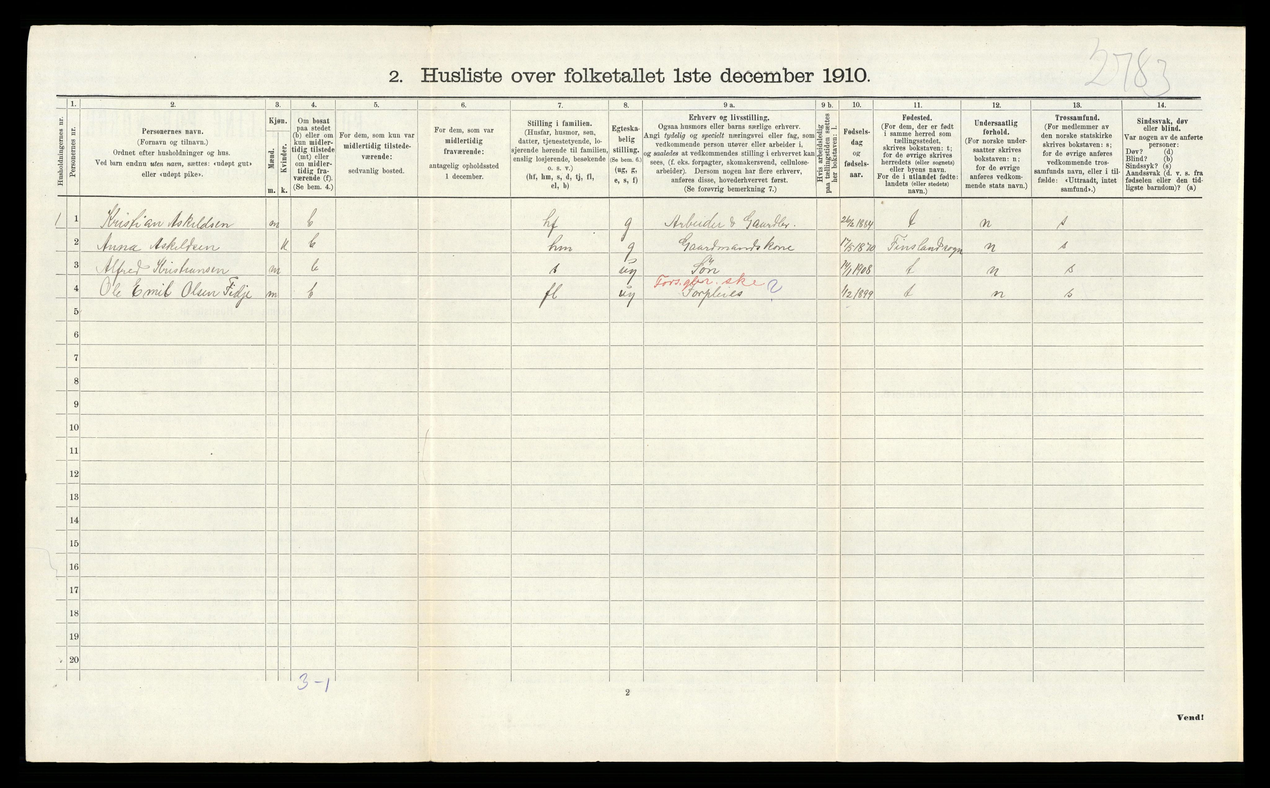 RA, Folketelling 1910 for 1018 Søgne herred, 1910, s. 1247