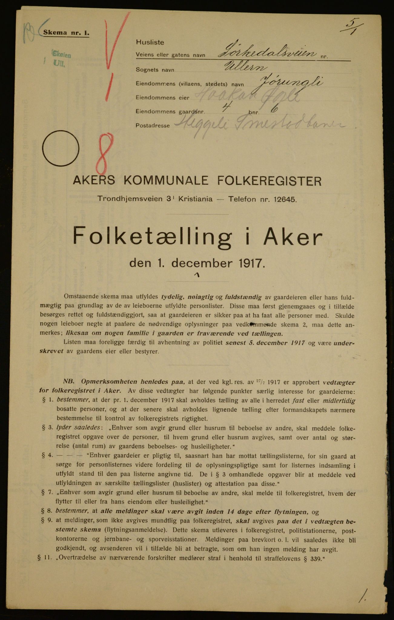 OBA, Kommunal folketelling 1.12.1917 for Aker, 1917, s. 24