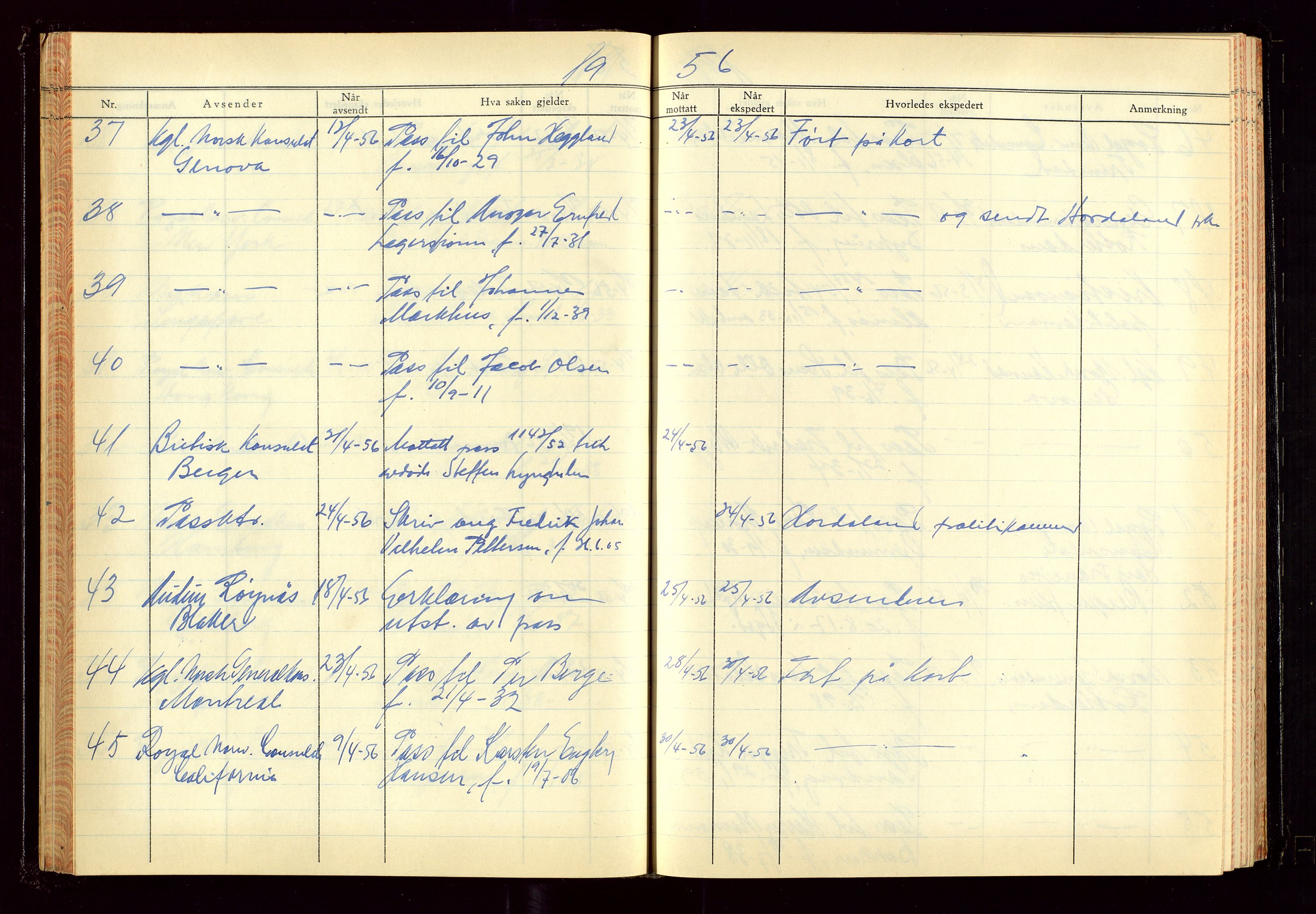 Haugesund politikammer, AV/SAST-A-100440/K/L0007: Passjournal (16 12 53-07 1065), 1953-1965, s. 55