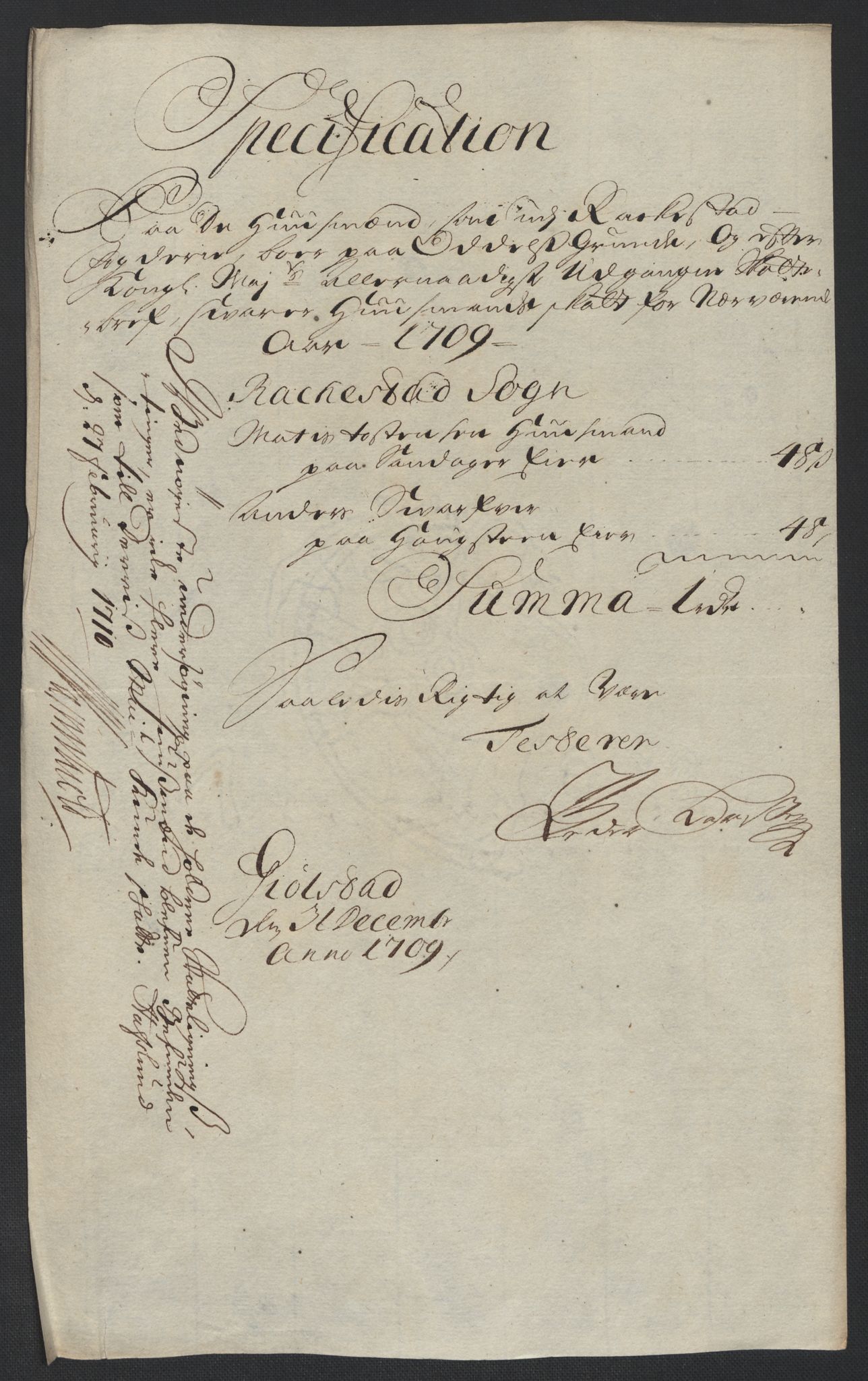 Rentekammeret inntil 1814, Reviderte regnskaper, Fogderegnskap, RA/EA-4092/R07/L0301: Fogderegnskap Rakkestad, Heggen og Frøland, 1709, s. 195