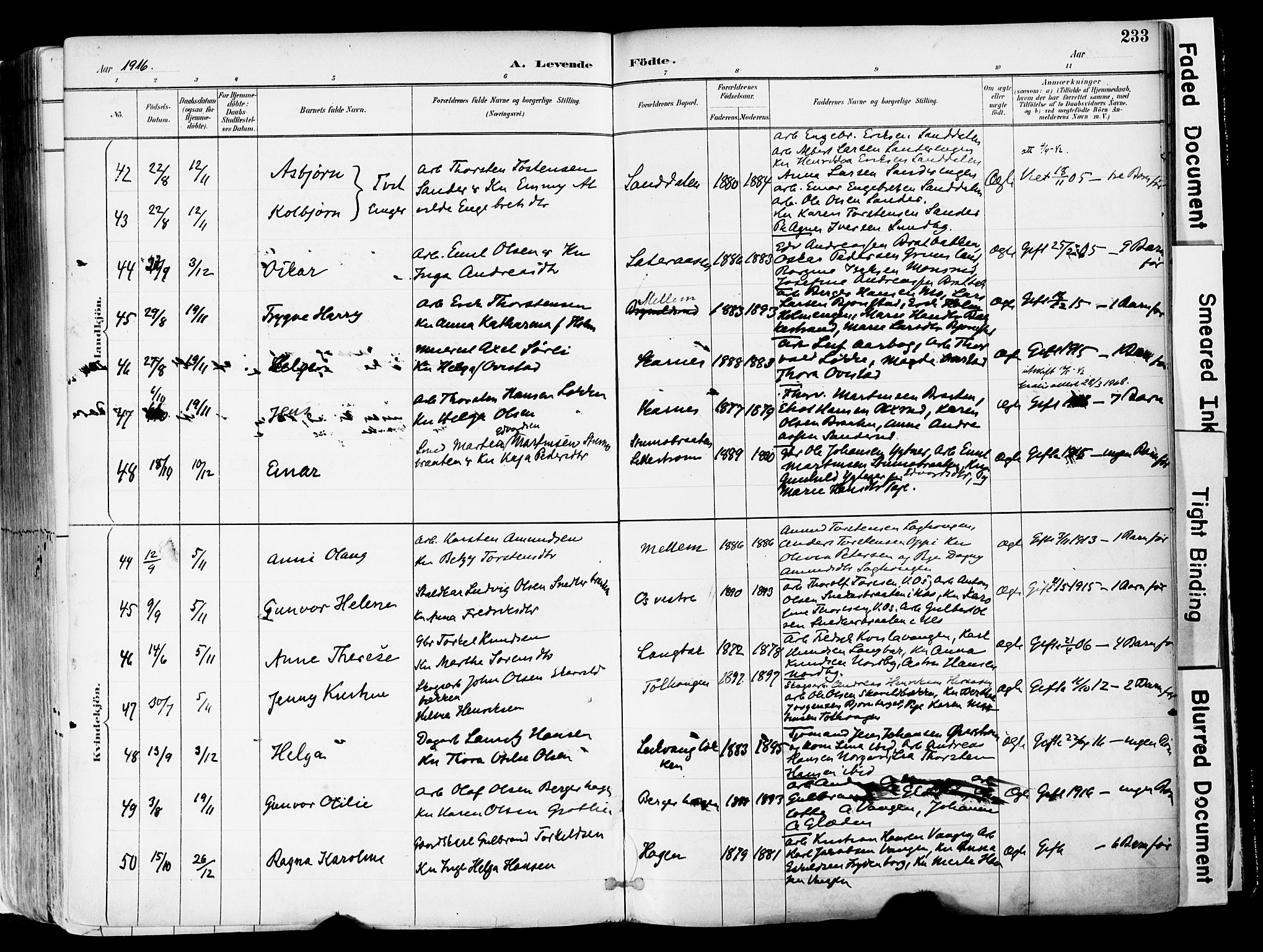 Sør-Odal prestekontor, AV/SAH-PREST-030/H/Ha/Haa/L0006: Ministerialbok nr. 6, 1886-1931, s. 233
