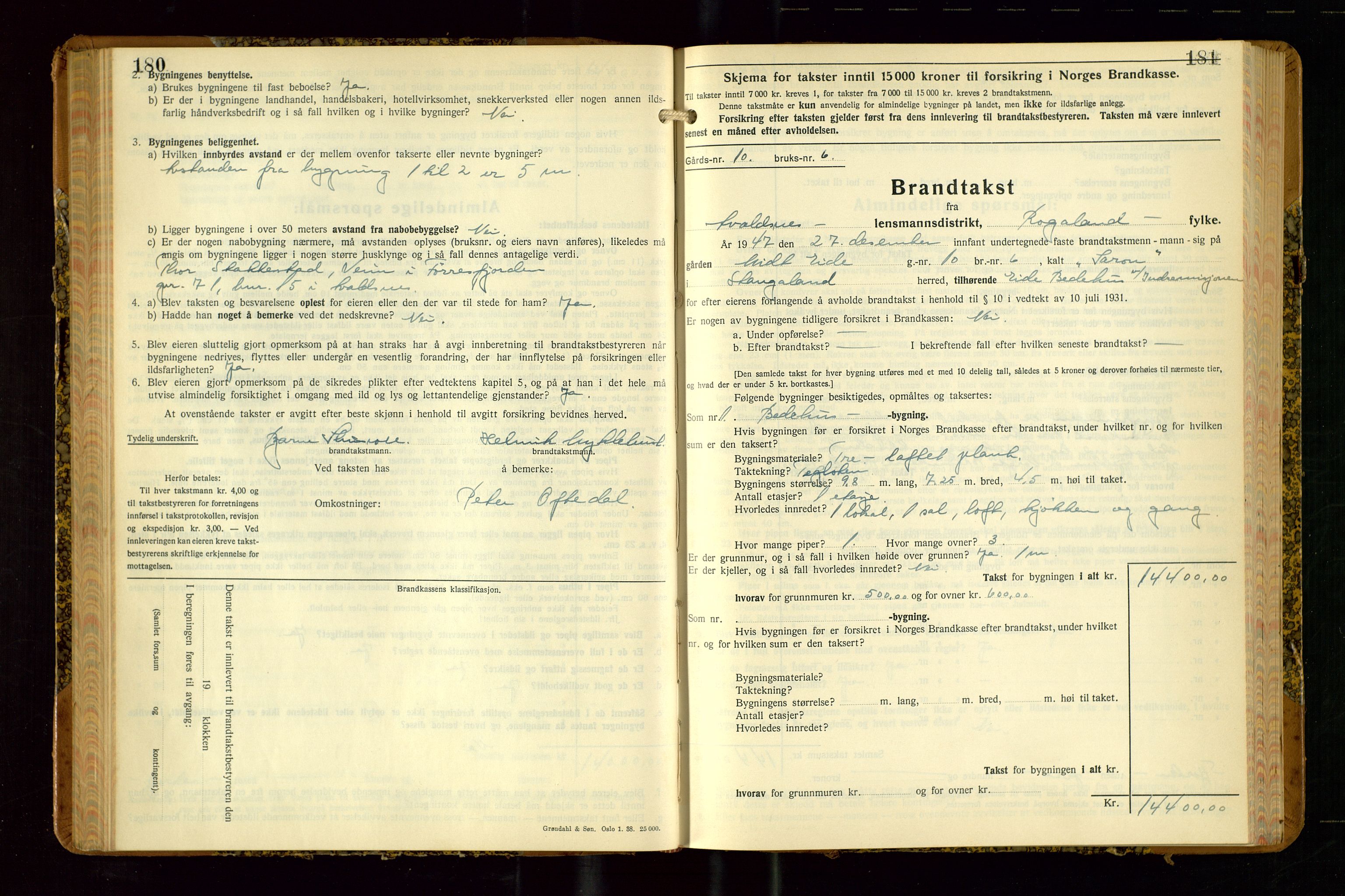 Avaldsnes lensmannskontor, AV/SAST-A-100286/Gob/L0002: "Branntakstprotokoll for Avaldsnes lensmannsdistrikt Rogaland fylke", 1940-1950, s. 180-181