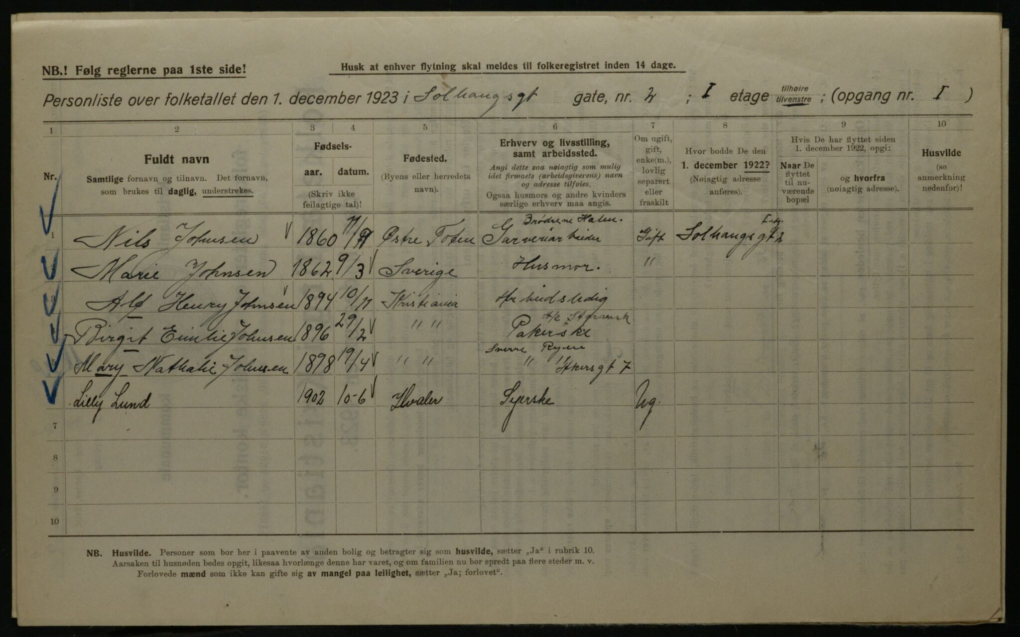 OBA, Kommunal folketelling 1.12.1923 for Kristiania, 1923, s. 109523