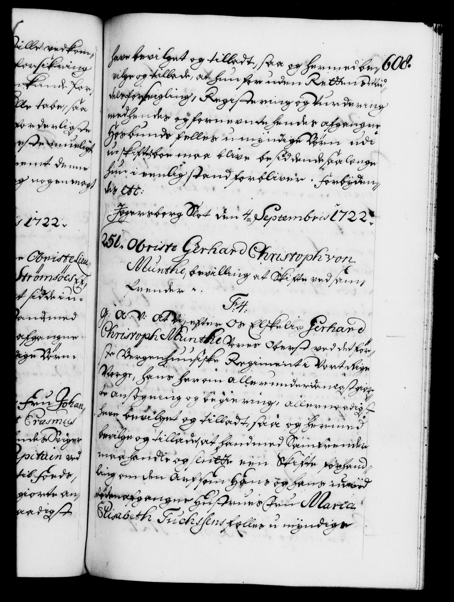 Danske Kanselli 1572-1799, RA/EA-3023/F/Fc/Fca/Fcaa/L0023: Norske registre, 1720-1722, s. 608a