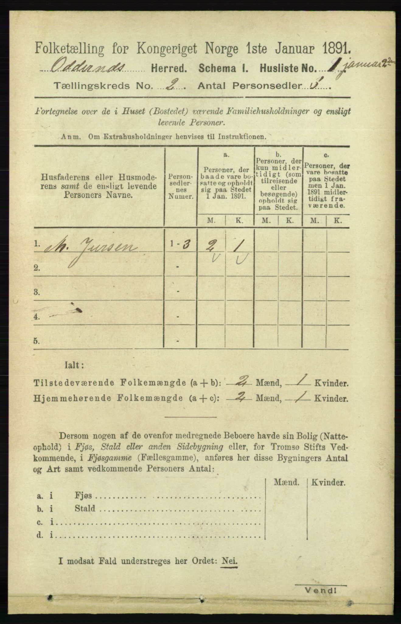 RA, Folketelling 1891 for 1012 Oddernes herred, 1891, s. 523