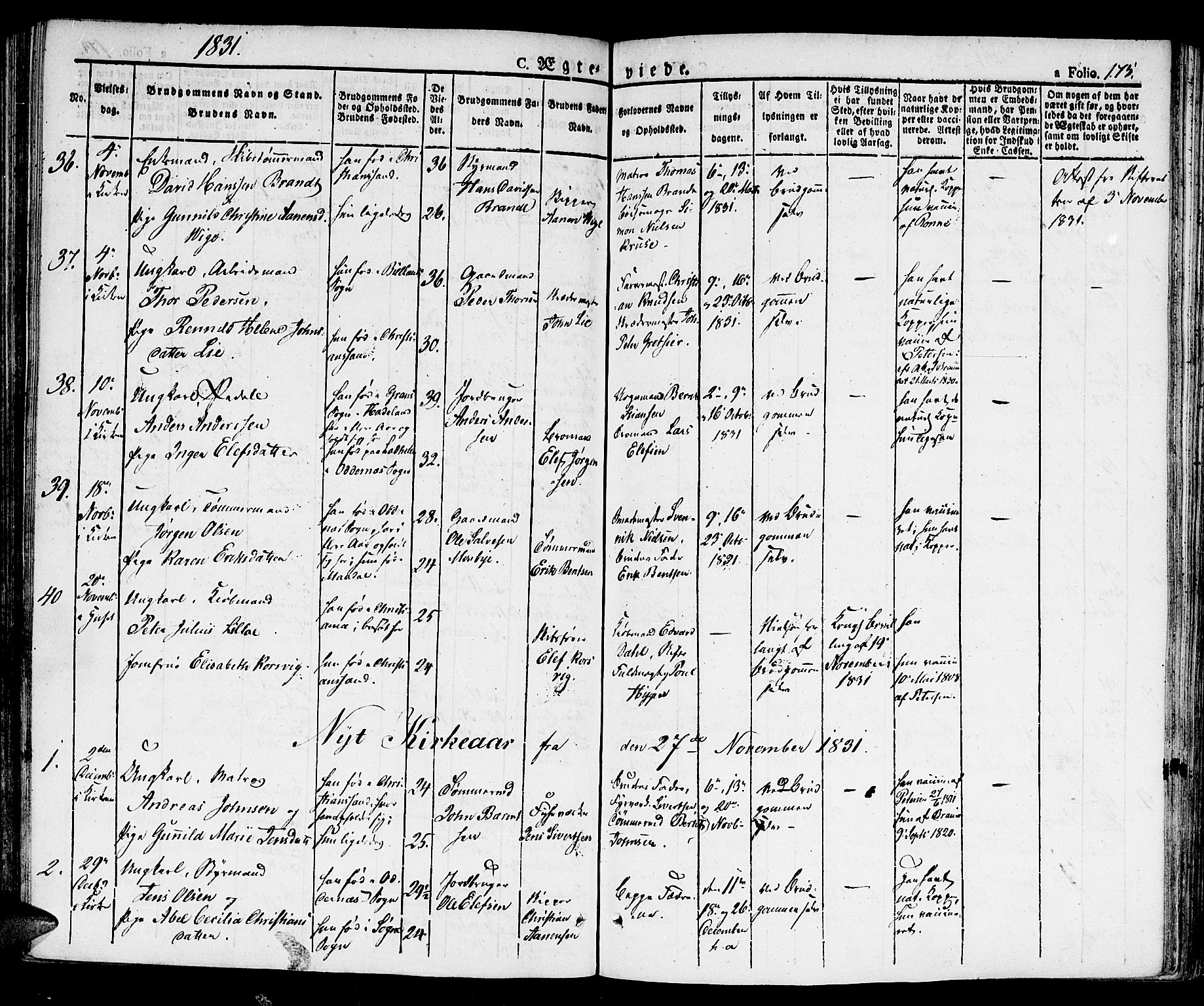 Kristiansand domprosti, AV/SAK-1112-0006/F/Fb/L0007: Klokkerbok nr. B 7, 1829-1837, s. 175