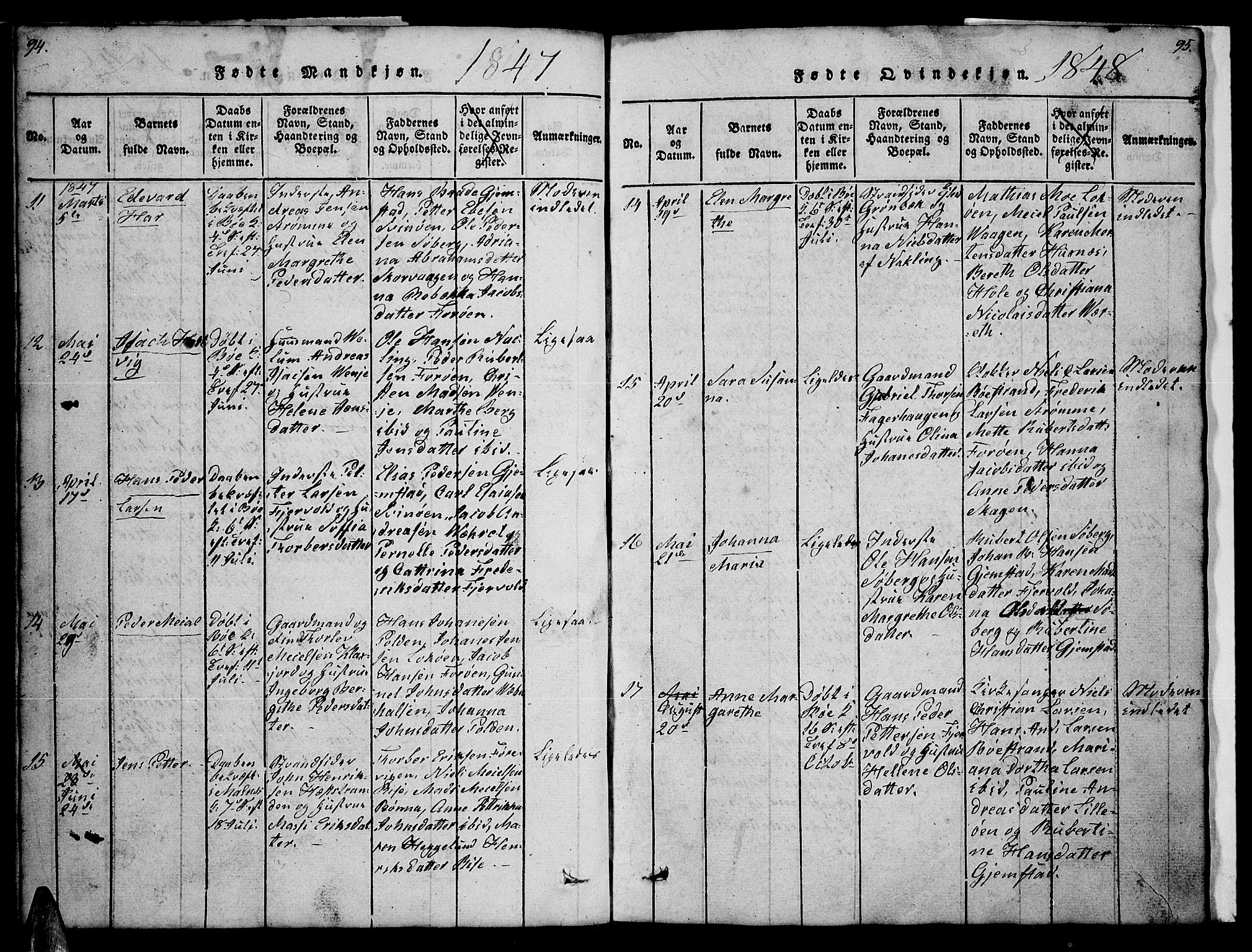 Ministerialprotokoller, klokkerbøker og fødselsregistre - Nordland, AV/SAT-A-1459/891/L1312: Klokkerbok nr. 891C01, 1820-1856, s. 94-95