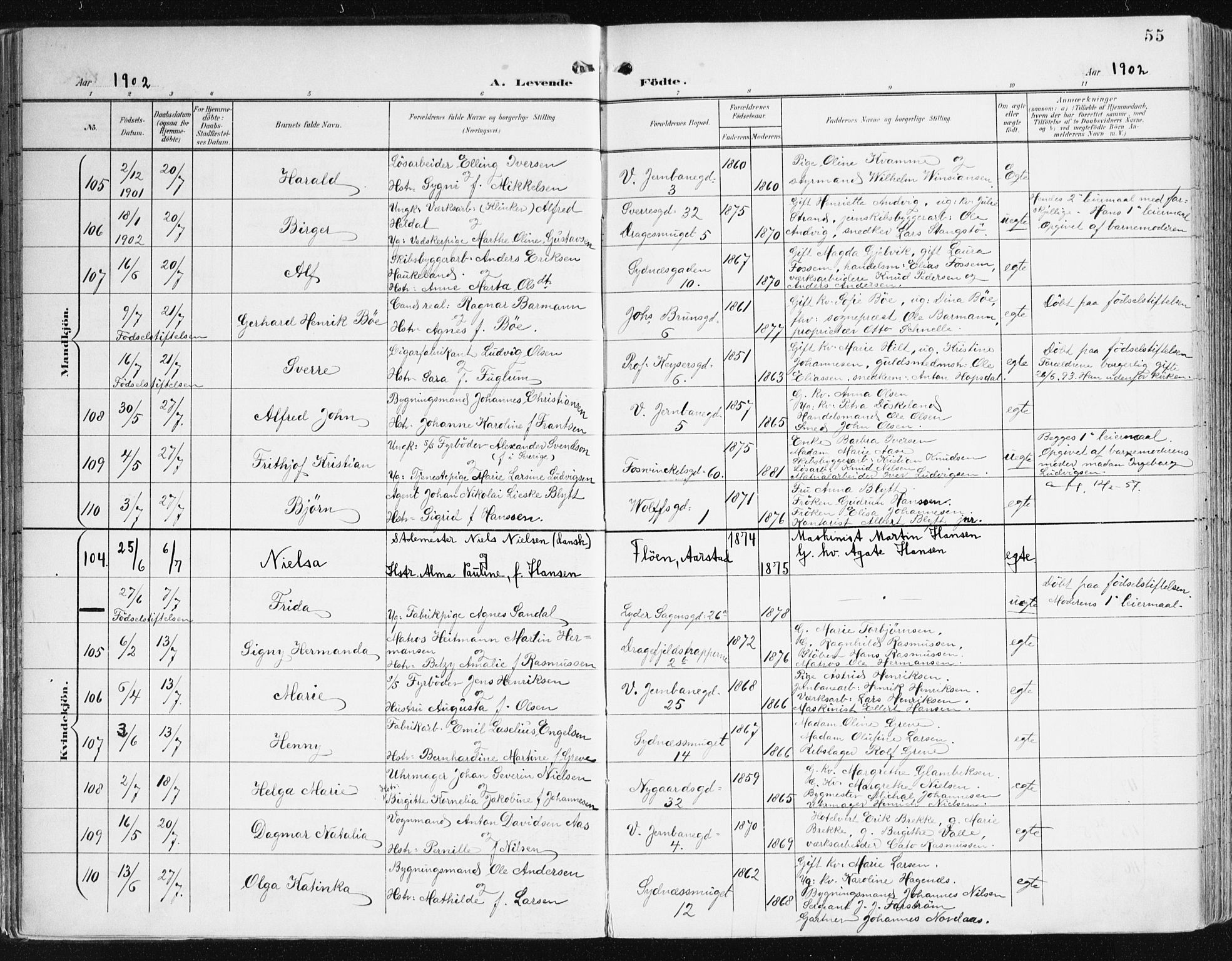 Johanneskirken sokneprestembete, AV/SAB-A-76001/H/Haa/L0002: Ministerialbok nr. A 2, 1900-1912, s. 55