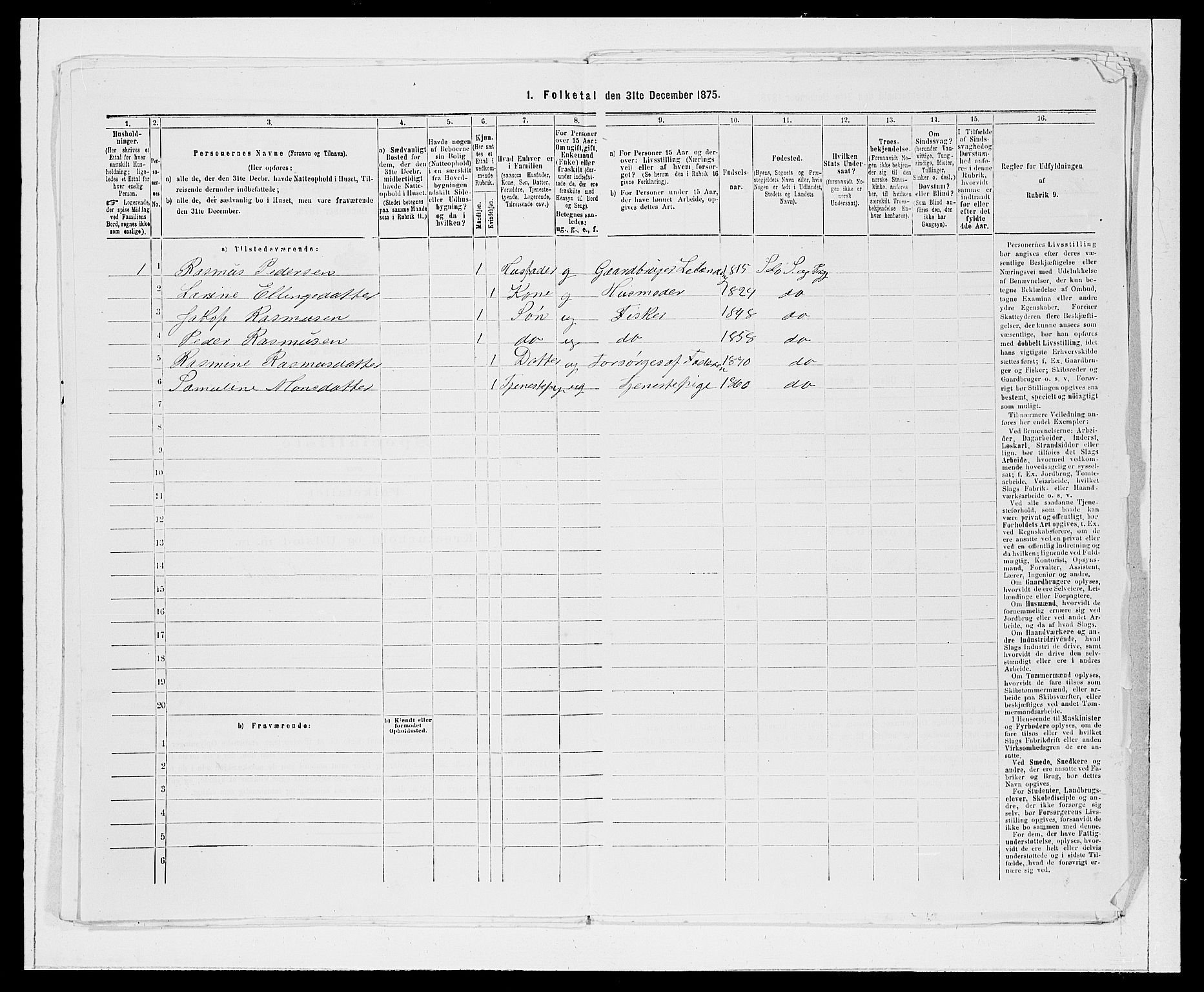 SAB, Folketelling 1875 for 1441P Selje prestegjeld, 1875, s. 1491