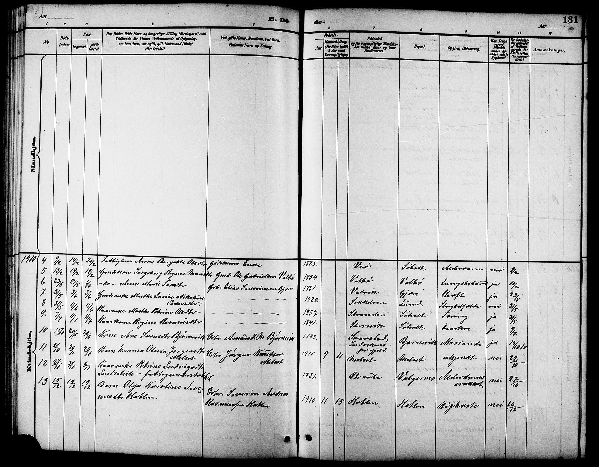 Ministerialprotokoller, klokkerbøker og fødselsregistre - Møre og Romsdal, AV/SAT-A-1454/522/L0327: Klokkerbok nr. 522C06, 1890-1915, s. 181