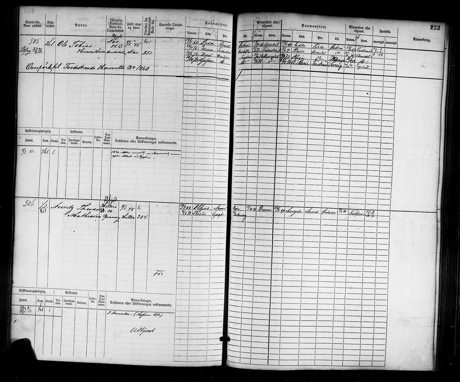 Flekkefjord mønstringskrets, SAK/2031-0018/F/Fb/L0001: Hovedrulle nr 1-764, N-4, 1868-1900, s. 257