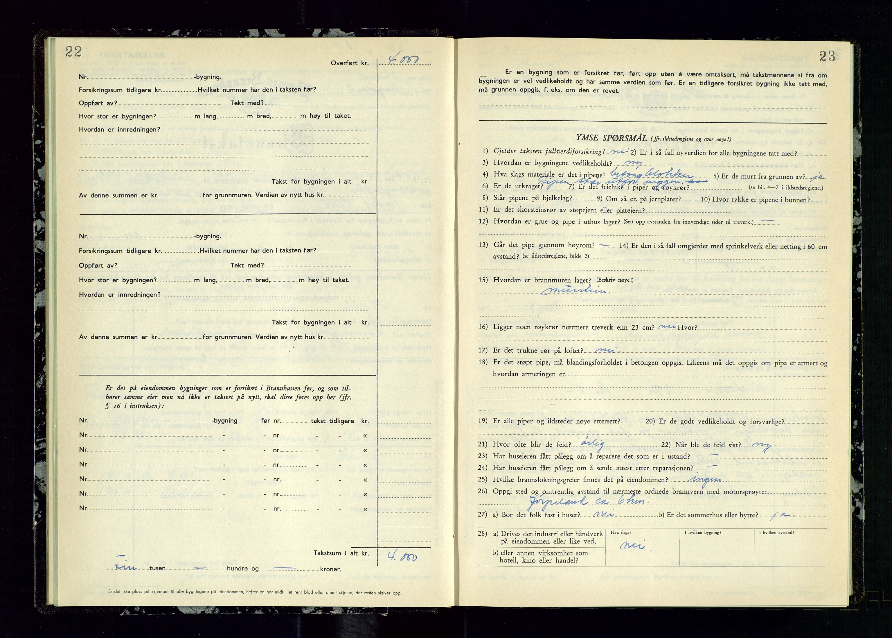 Strand og Forsand lensmannskontor, SAST/A-100451/Gob/L0003: Branntakstprotokoll, 1953-1955, s. 22-23